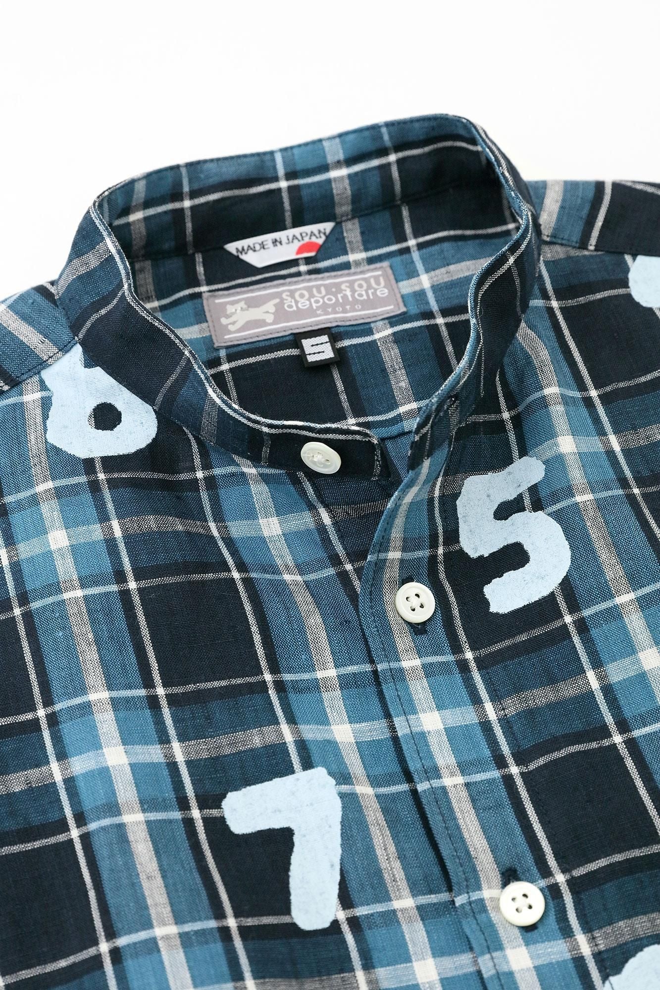Linen Check Short Sleeve Shirt / SO-SU-U Navy x Sky Blue