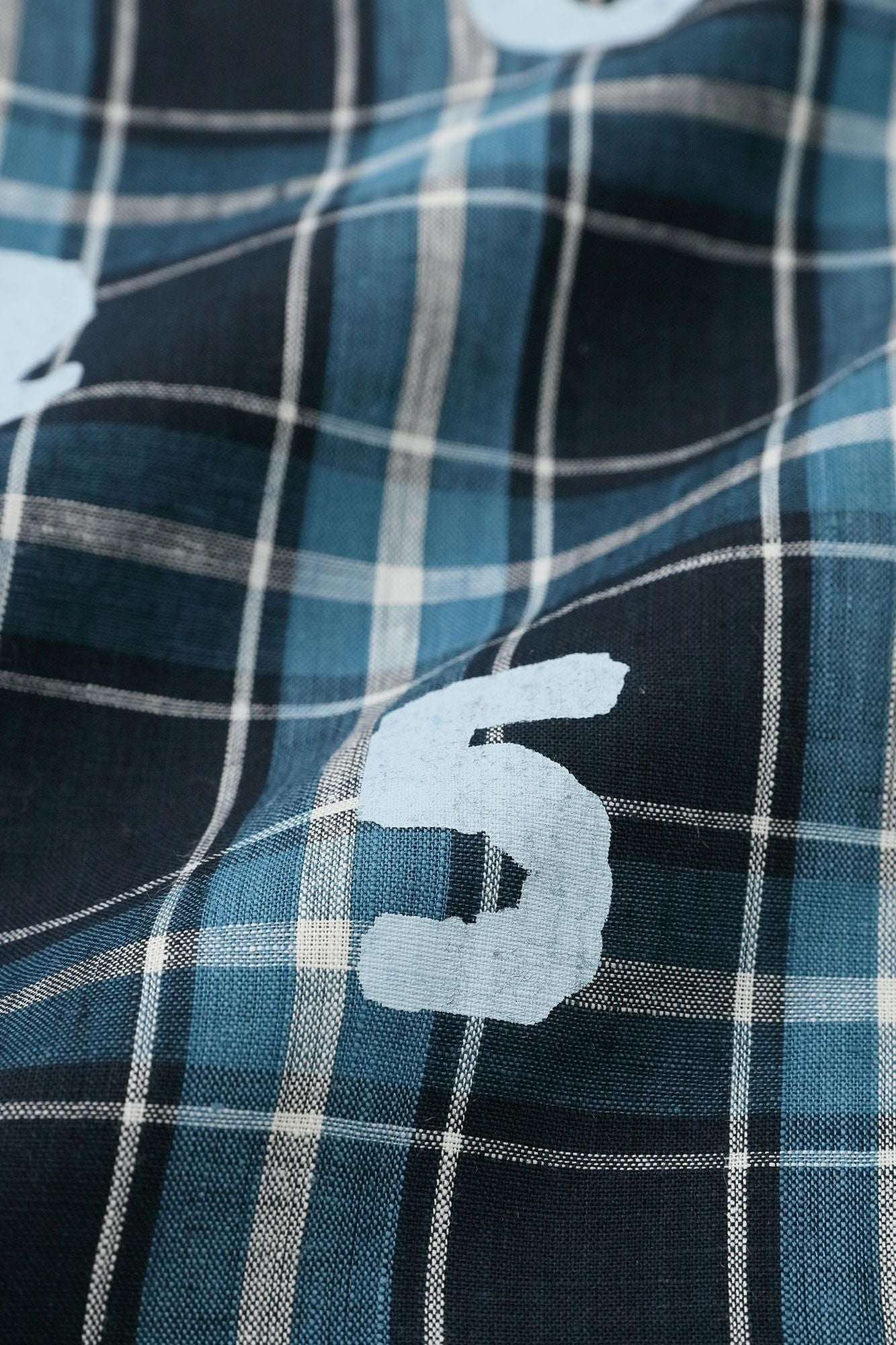Linen Check Short Sleeve Shirt / SO-SU-U Navy x Sky Blue