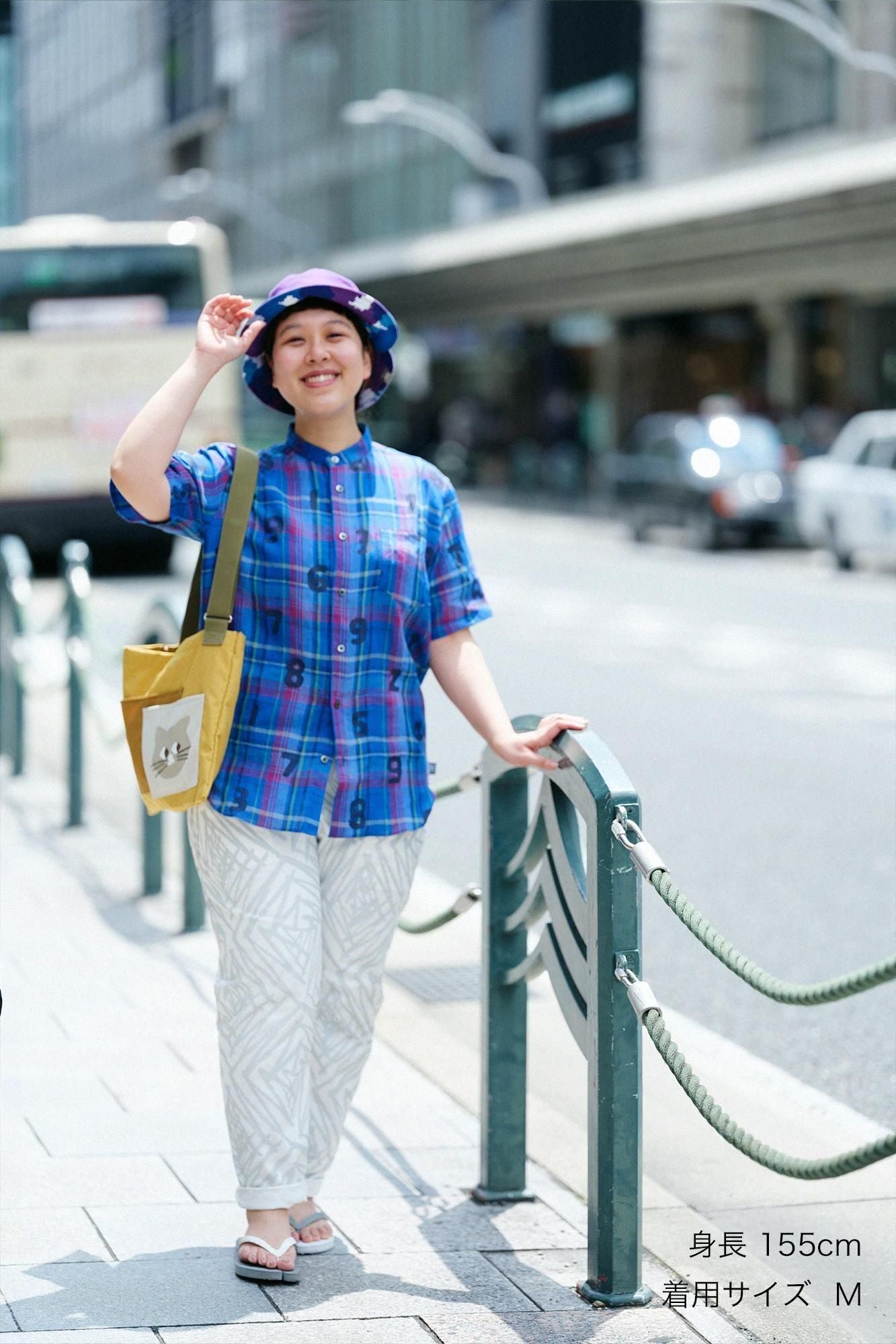 【net limited】Linen Check Short Sleeve Shirt / SO-SU-U blue ×Red