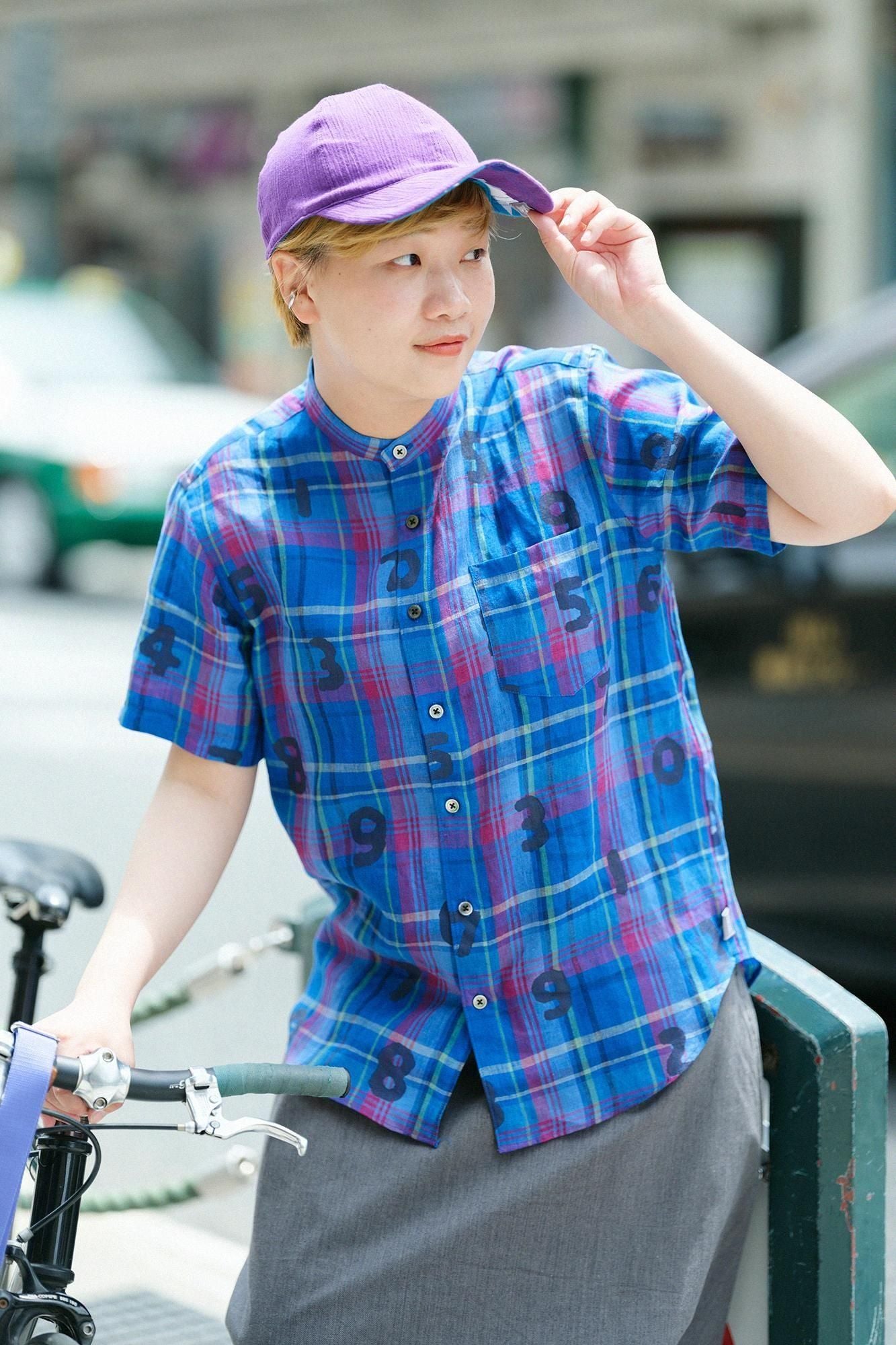 【net limited】Linen Check Short Sleeve Shirt / SO-SU-U blue ×Red