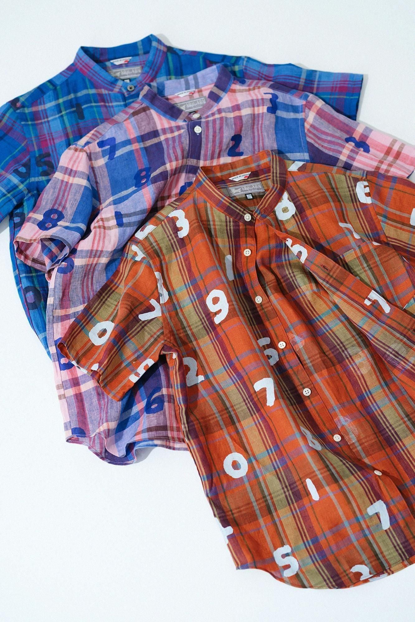 【net limited】Linen Check Short Sleeve Shirt / SO-SU-U blue ×Red