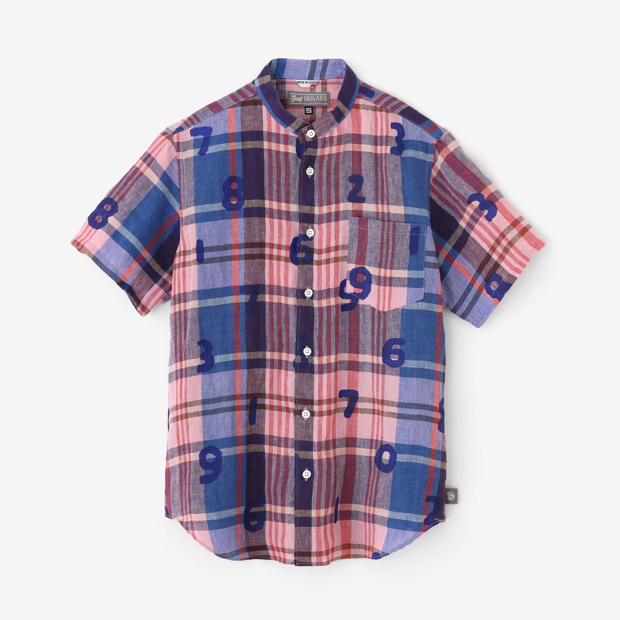 Linen Check Short Sleeve Shirt / SO-SU-U pink x blue