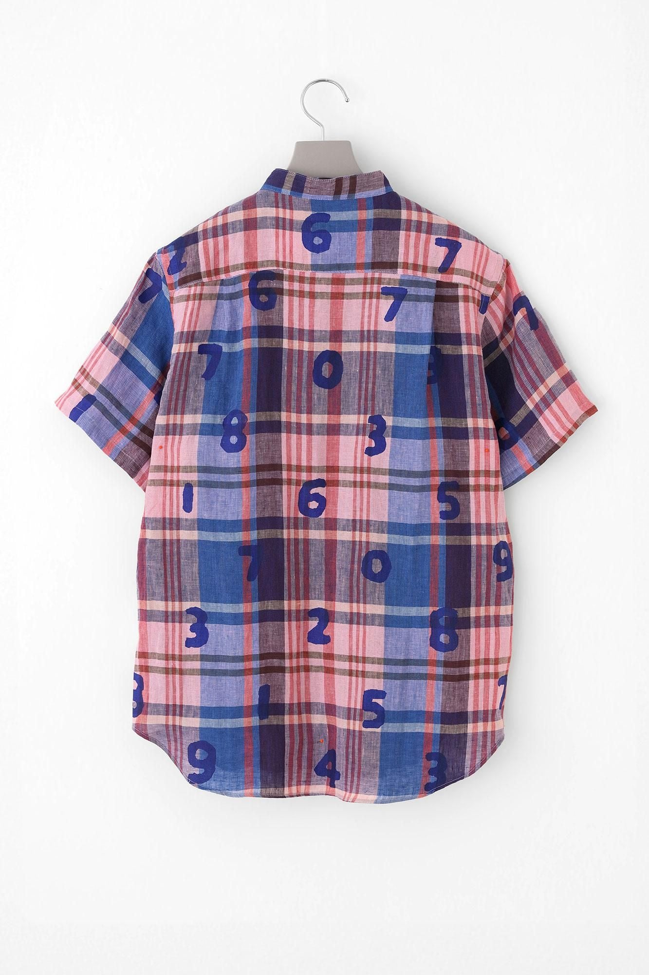Linen Check Short Sleeve Shirt / SO-SU-U pink x blue