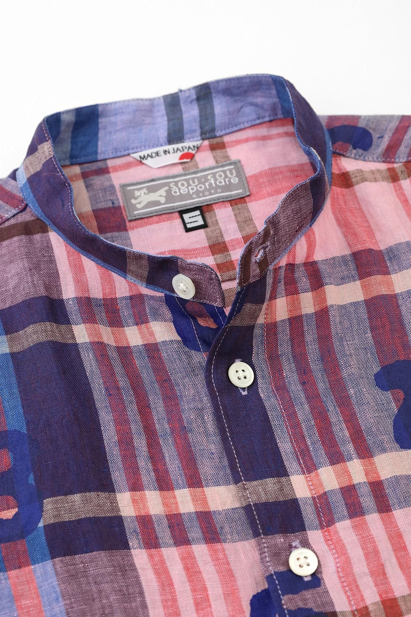 Linen Check Short Sleeve Shirt / SO-SU-U pink x blue