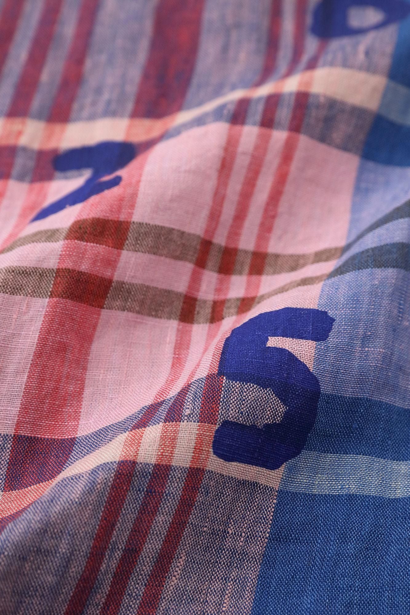 Linen Check Short Sleeve Shirt / SO-SU-U pink x blue