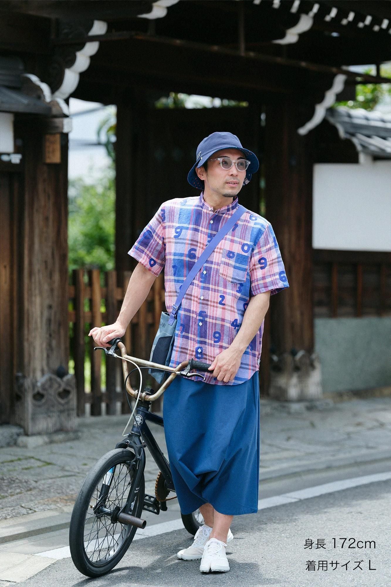 Linen Check Short Sleeve Shirt / SO-SU-U pink x blue