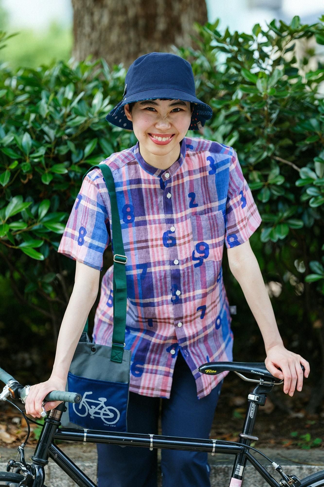 Linen Check Short Sleeve Shirt / SO-SU-U pink x blue