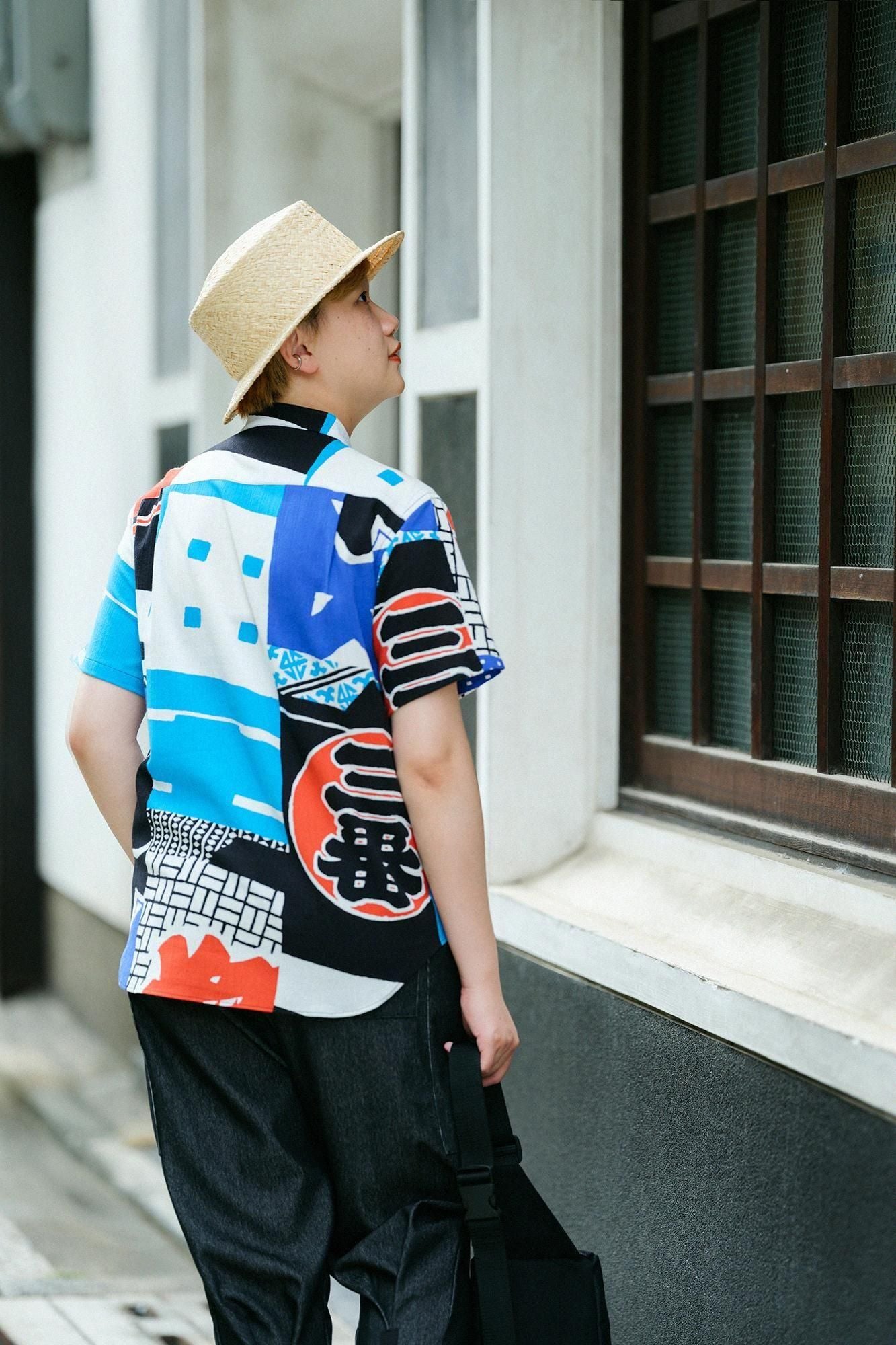 Chizimi Cotton 20/20 Stand Collar Short Sleeve Shirt / Hanten