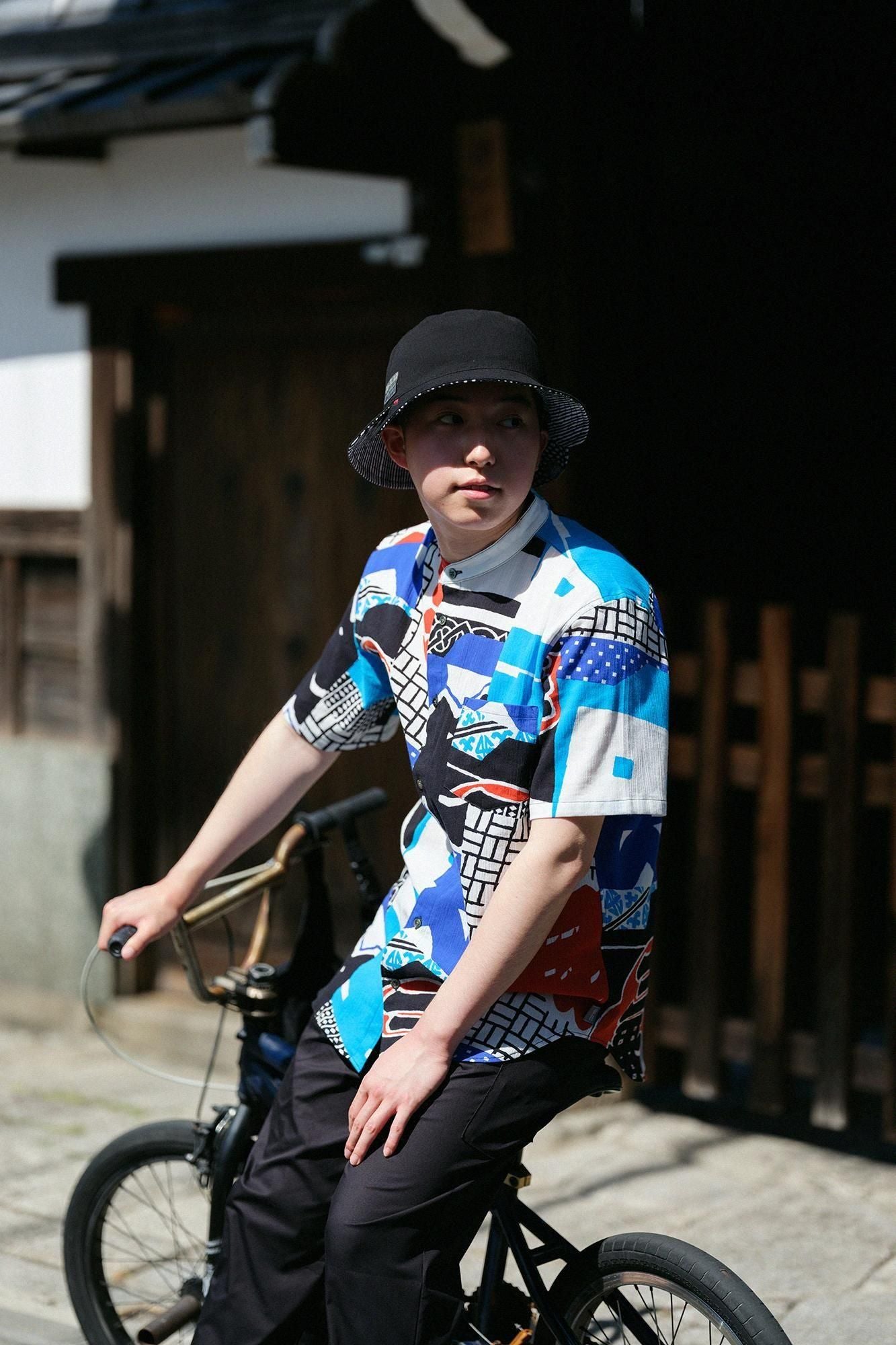 Chizimi Cotton 20/20 Stand Collar Short Sleeve Shirt / Hanten