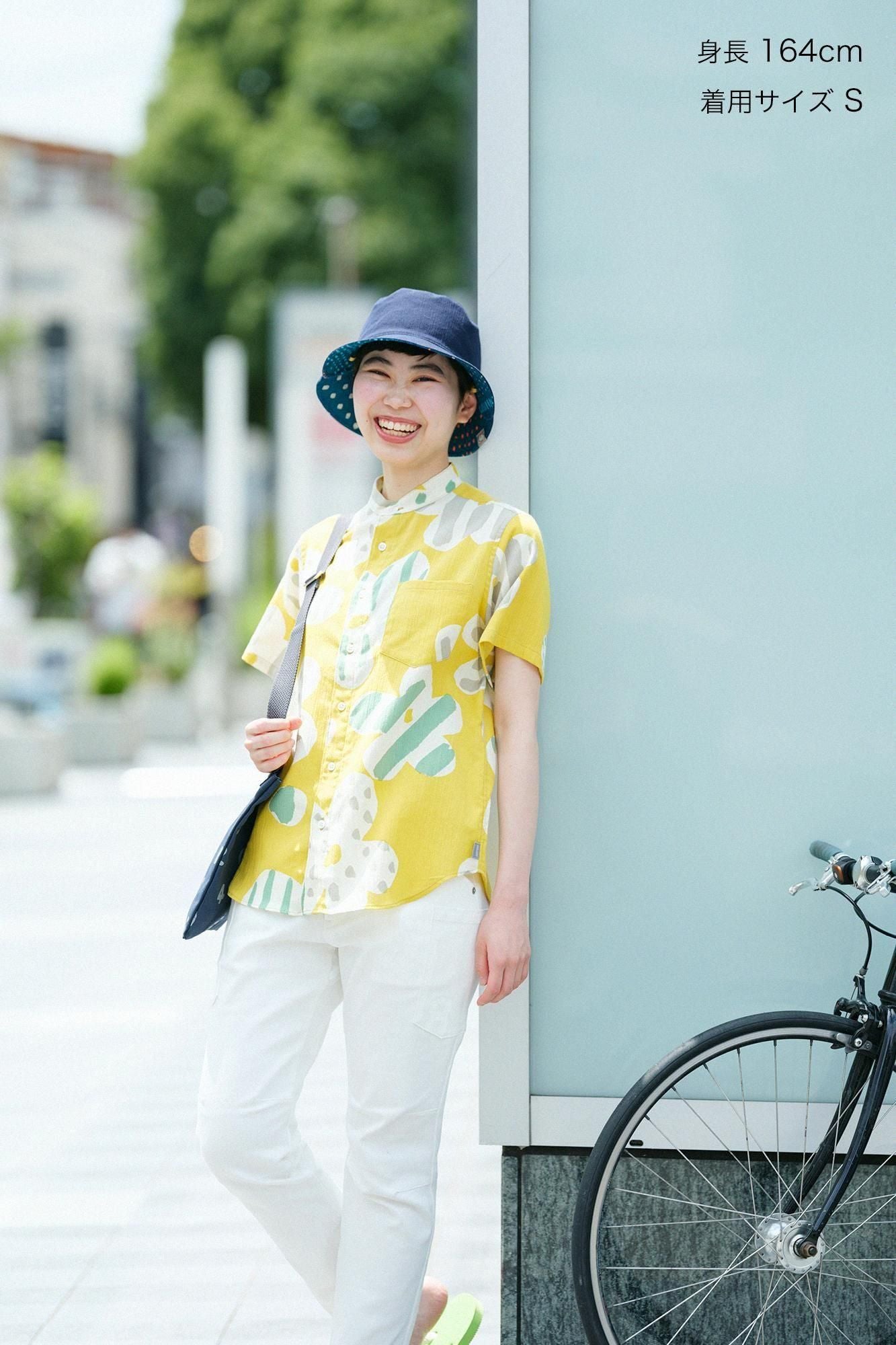 高島縮棉 20/20立領短袖襯衫/綻放