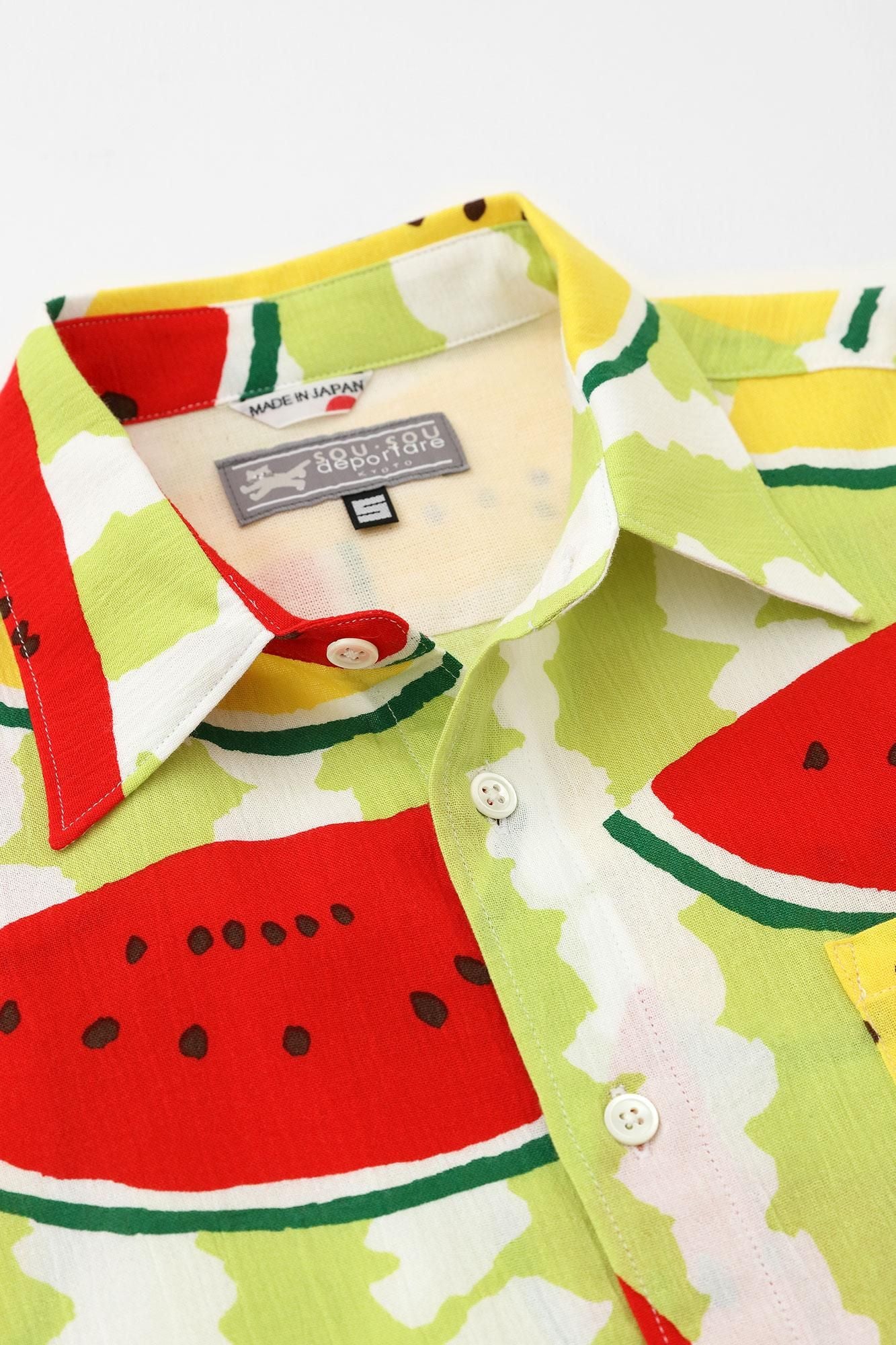 高島縮棉 20/20短袖襯衫/西瓜