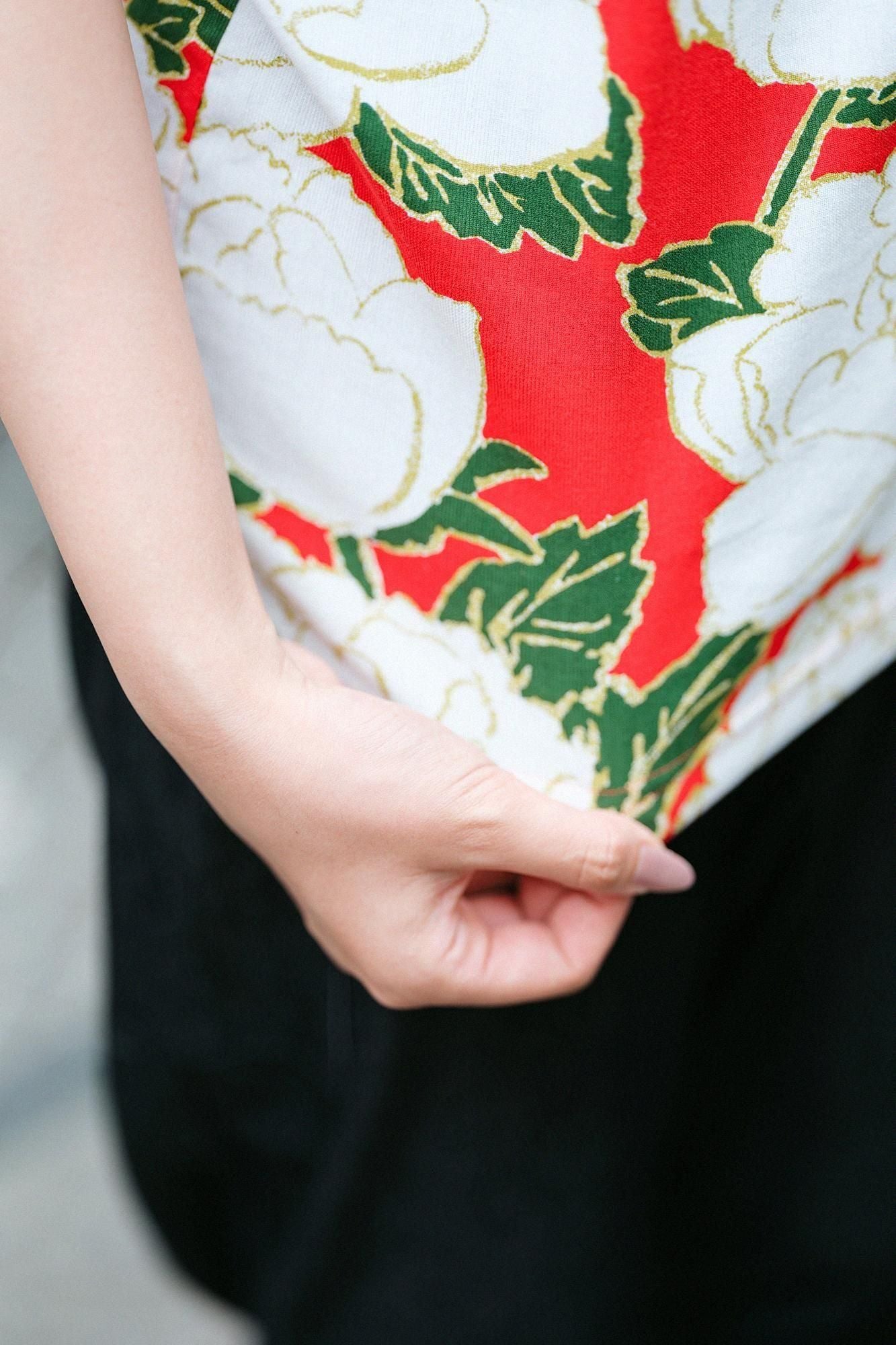 Takashima chiku 40/40短袖T恤/牡丹花(botan hanasaku)