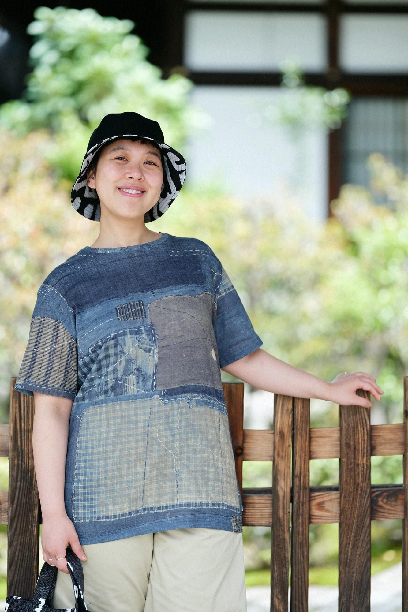 高島縮棉 40/40短袖T-shirt / BORO IJ