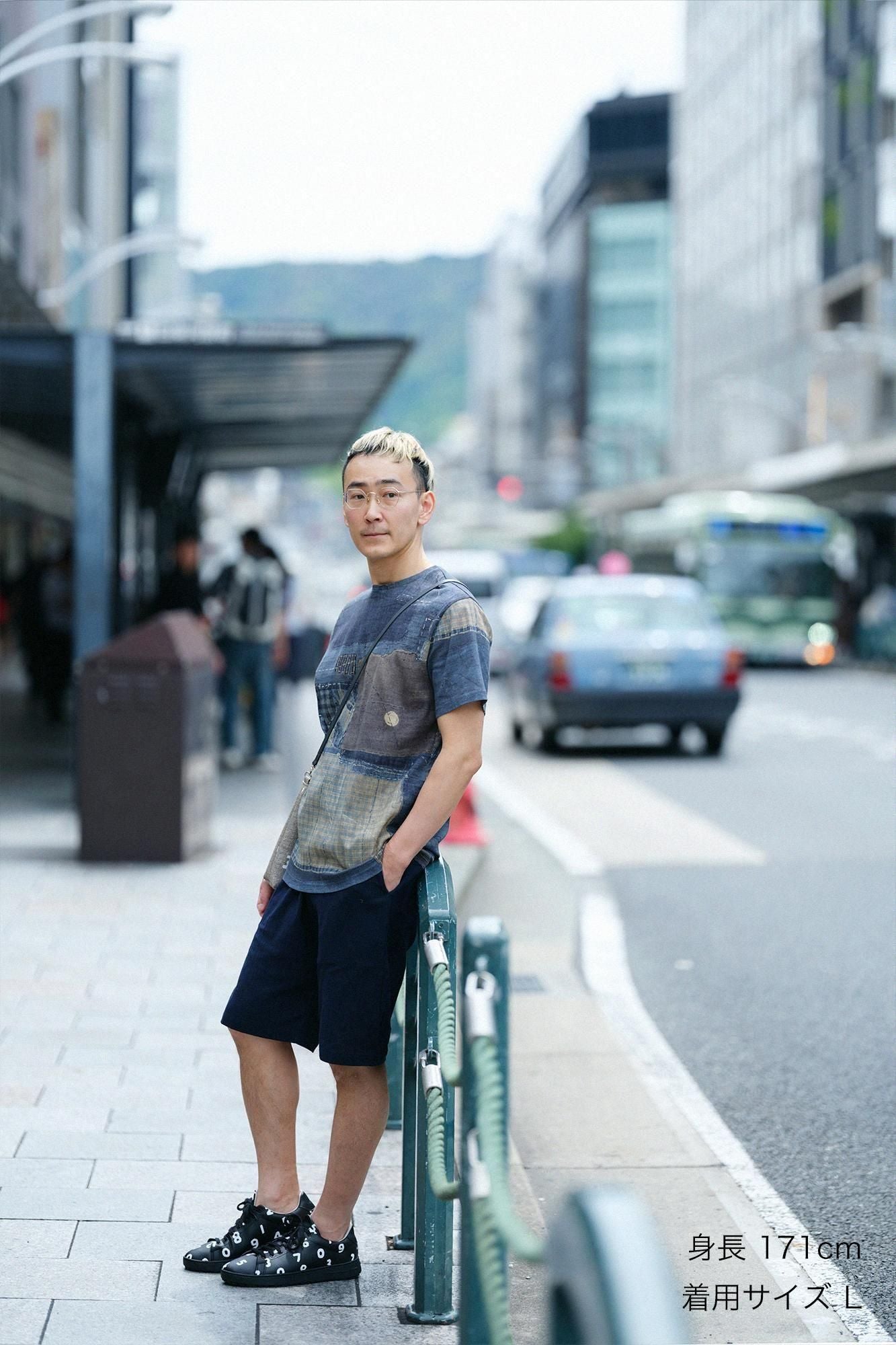 高島縮棉 40/40短袖T-shirt / BORO IJ