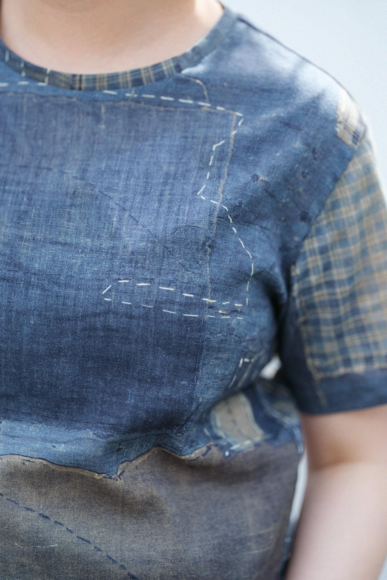 高島縮棉 40/40短袖T-shirt / BORO IJ