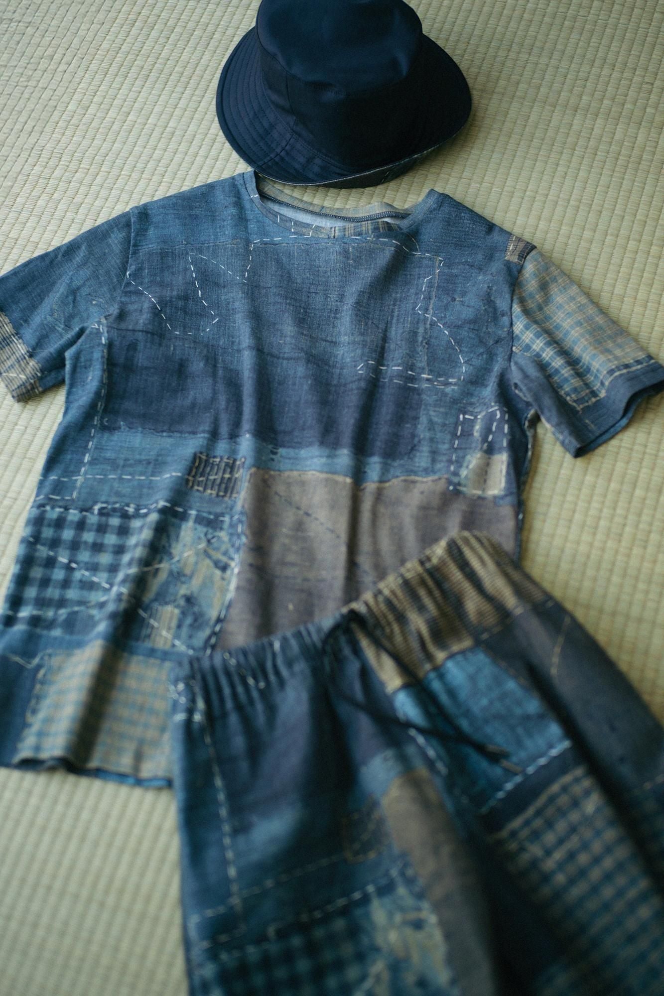 高島縮棉 40/40短袖T-shirt / BORO IJ