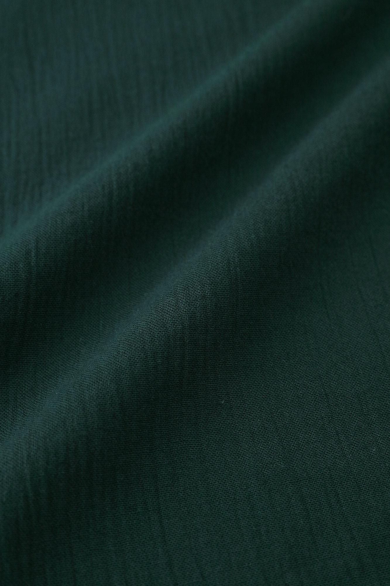 Chizimi Cotton 20/20 Band Collar Tight-sleeved Kimono Shirt / Dark Green