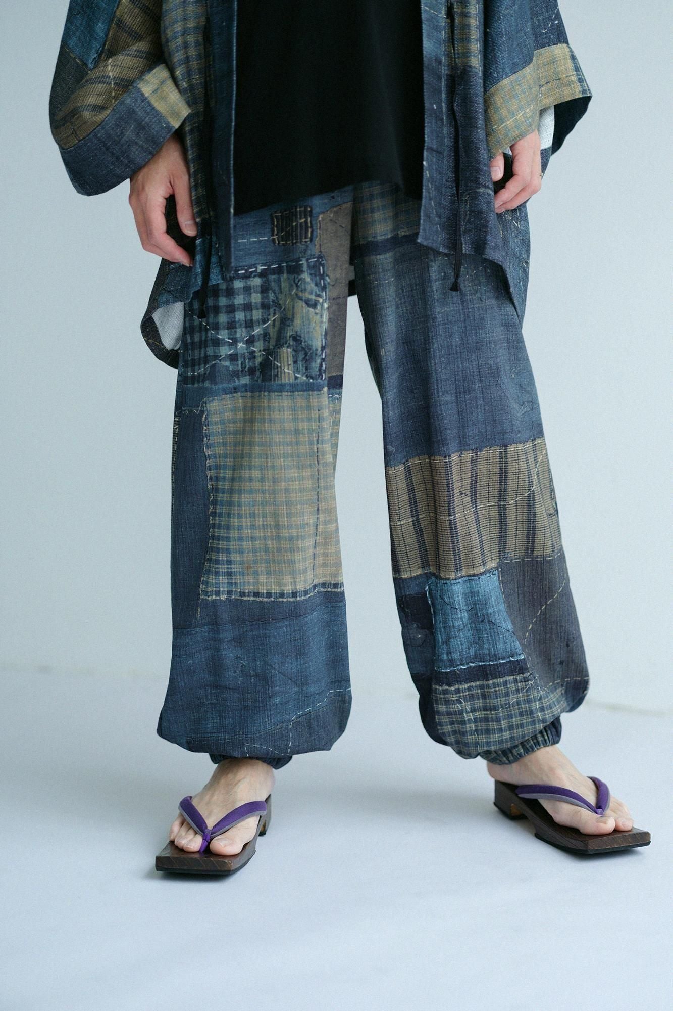 高島縮 20/20 作務衣(さむえ) 下/BORO IJ