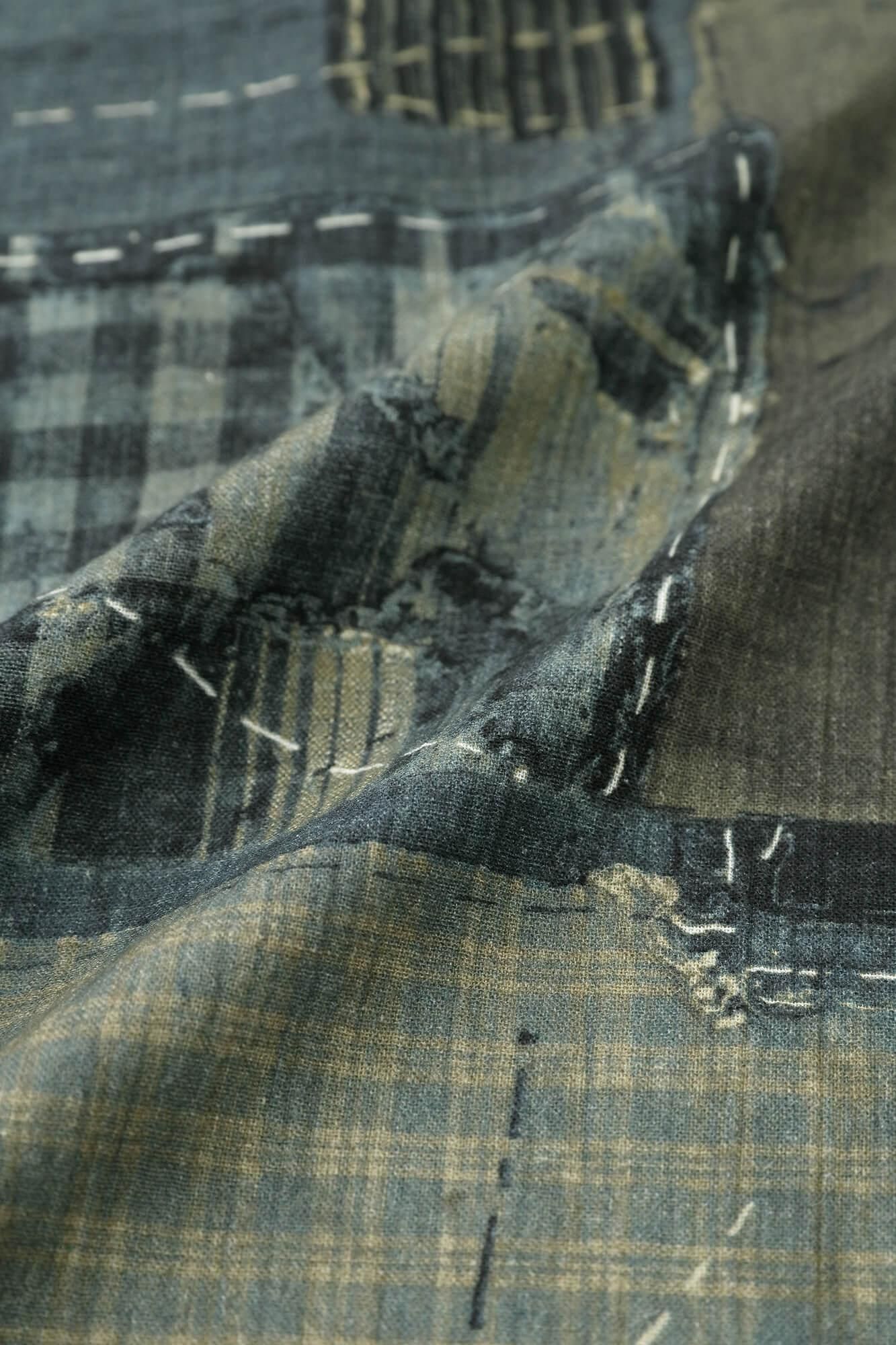 高島縮 20/20 作務衣(さむえ) 下/BORO IJ