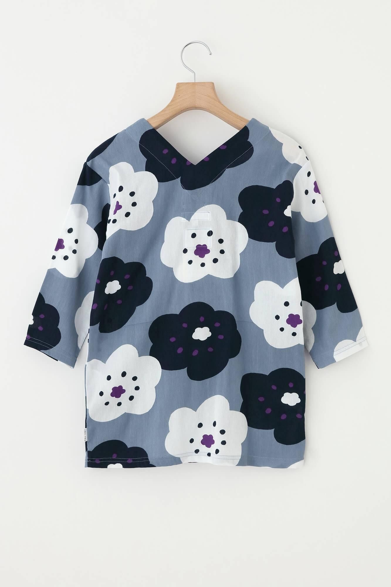 Chizimi Cotton 40/40 V-neck Shirt Elbow Length Sleeve / Smile