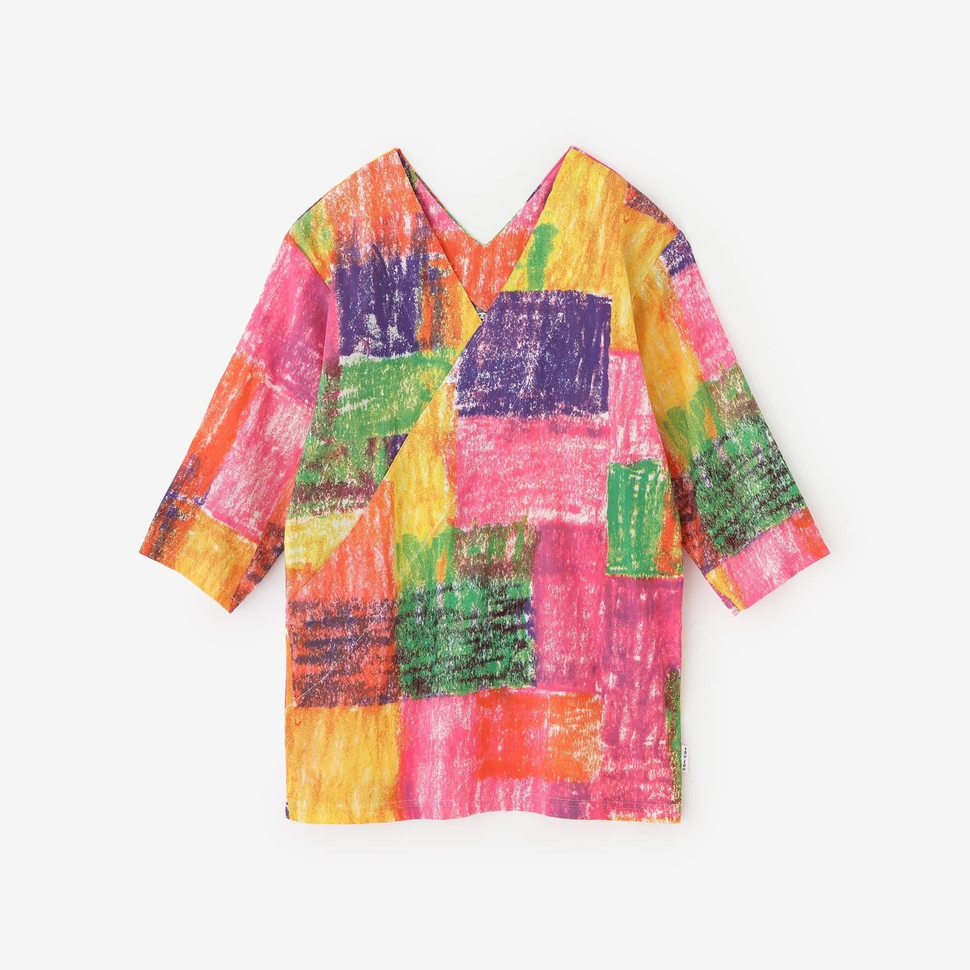 Chizimi Cotton 40/40 V-neck Shirt Elbow Length Sleeve / Flower Garden