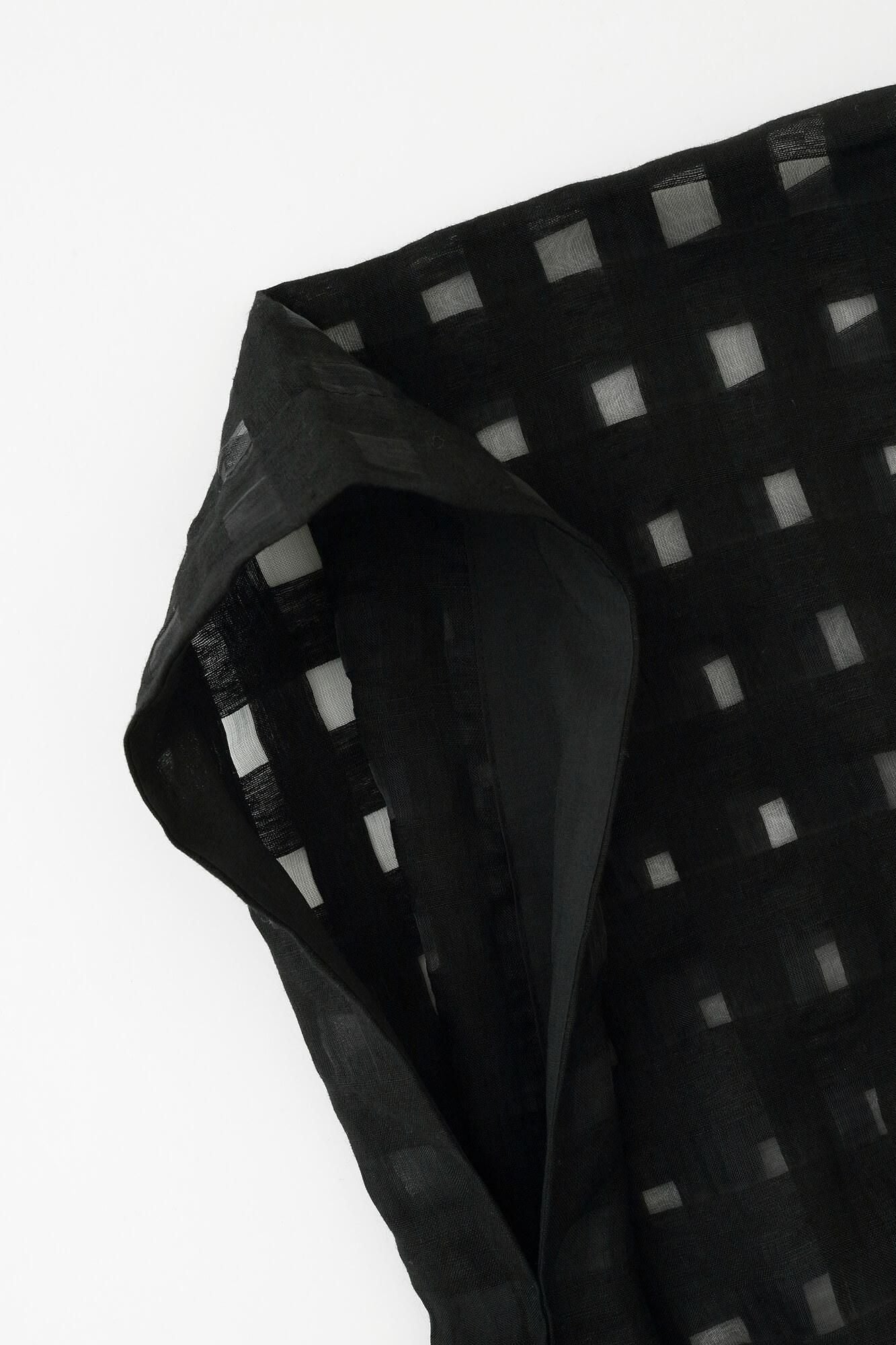 麻 開口格子織 二浴染 如月披風斗篷 短版/黑色