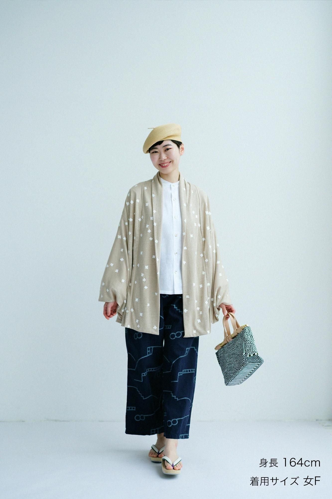 Cotton-linen Blend(Menasa) Knit(Ami) Kimono Sleeve Cardigan(childsignDesaya)/Small Scattered Flowers Beige