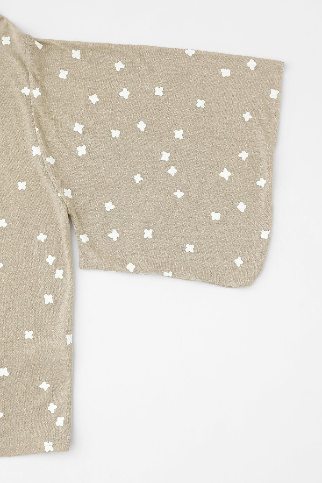 Cotton-linen Blend(Menasa) Knit(Ami) Kimono Sleeve Cardigan(childsignDesaya)/Small Scattered Flowers Beige