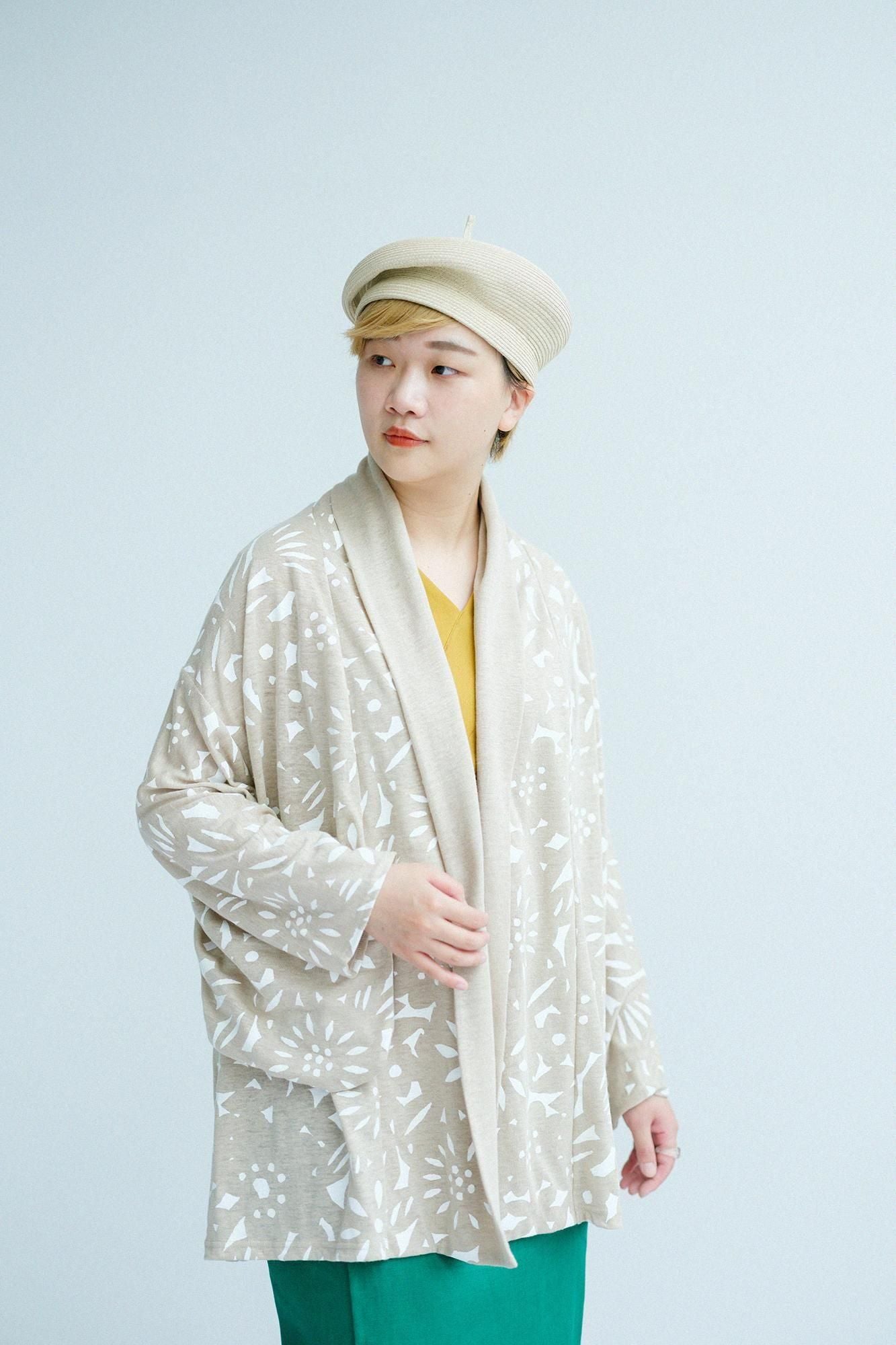 Cotton-linen Blend(Menasa) Knit(Ami) Kimono Sleeve Cardigan(childsignDesaya)/Paper Cutout(Paper Cutout) Beige(Nanamiro)
