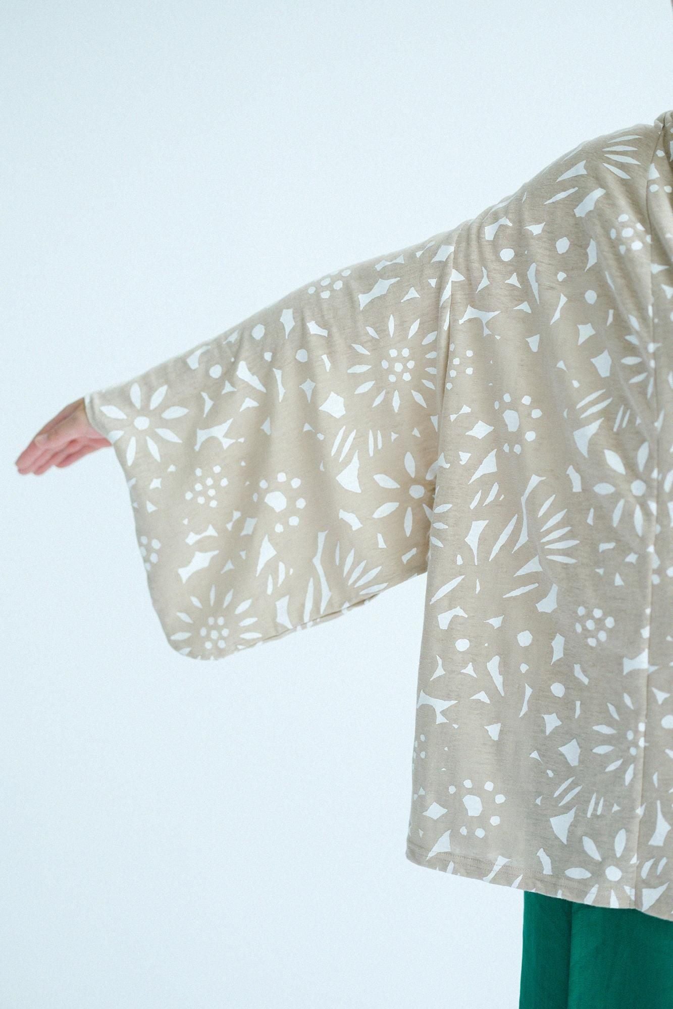 Cotton-linen Blend(Menasa) Knit(Ami) Kimono Sleeve Cardigan(childsignDesaya)/Paper Cutout(Paper Cutout) Beige(Nanamiro)