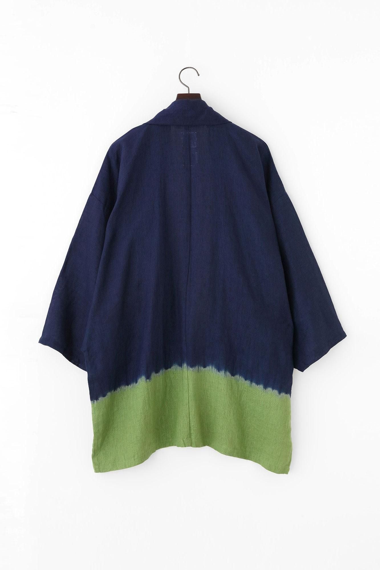 【官網限定】近清紮染 麻紗 梯形袖 短外套 單層/分層染深藍色×紅色