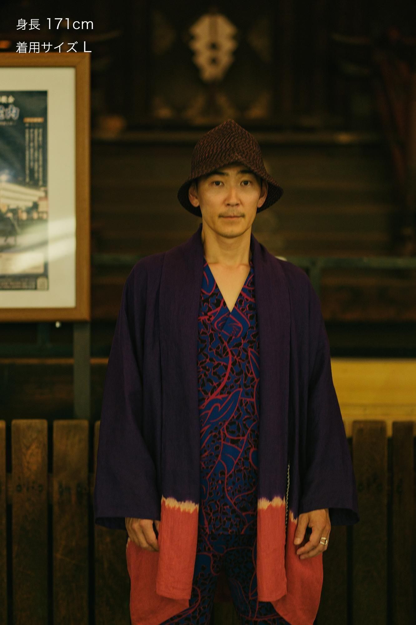 【官網限定】近清紮染 麻紗 梯形袖 短外套 單層/分層染 深紫色×紫紅色