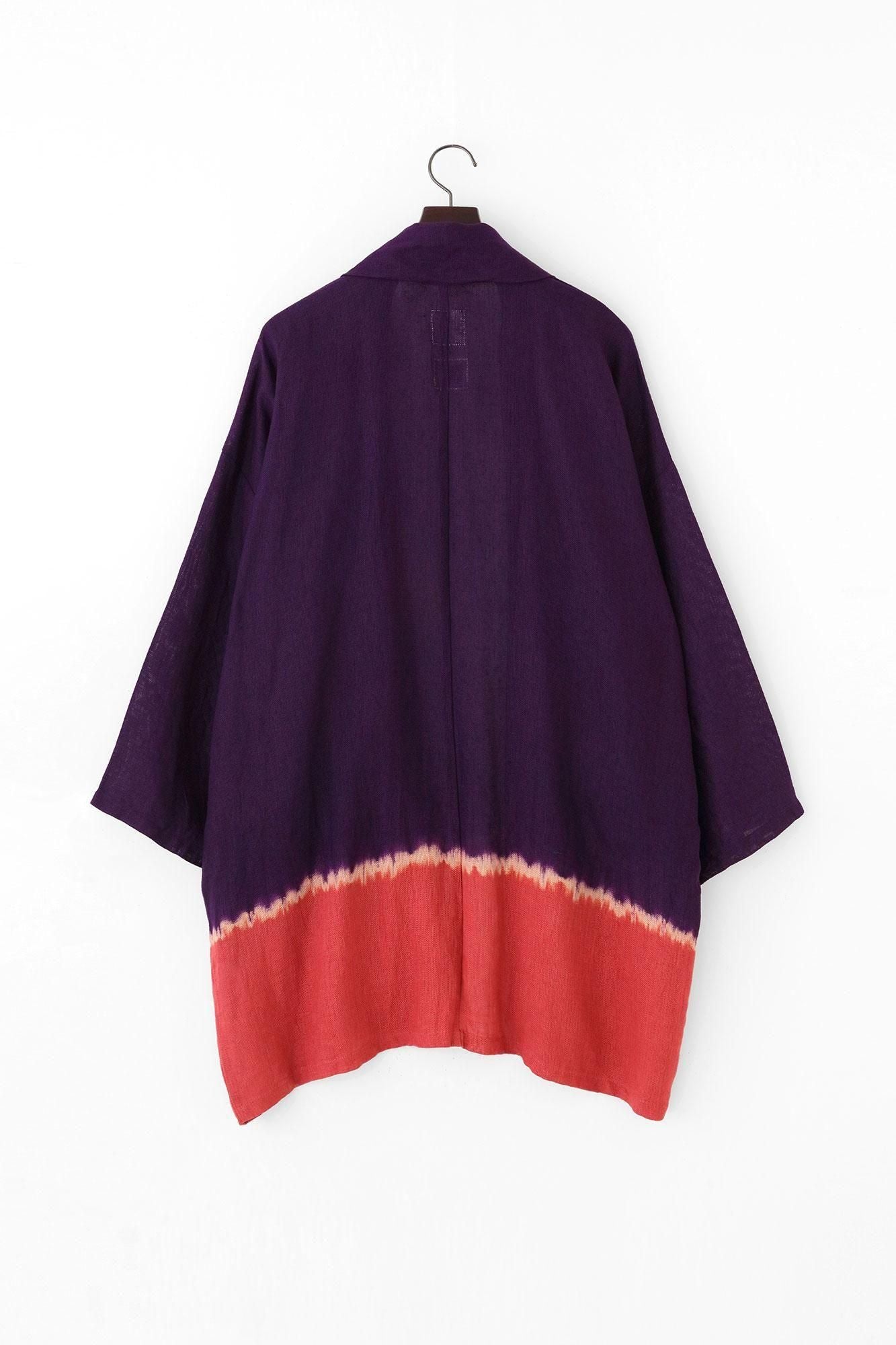 【官網限定】近清紮染 麻紗 梯形袖 短外套 單層/分層染 深紫色×紫紅色