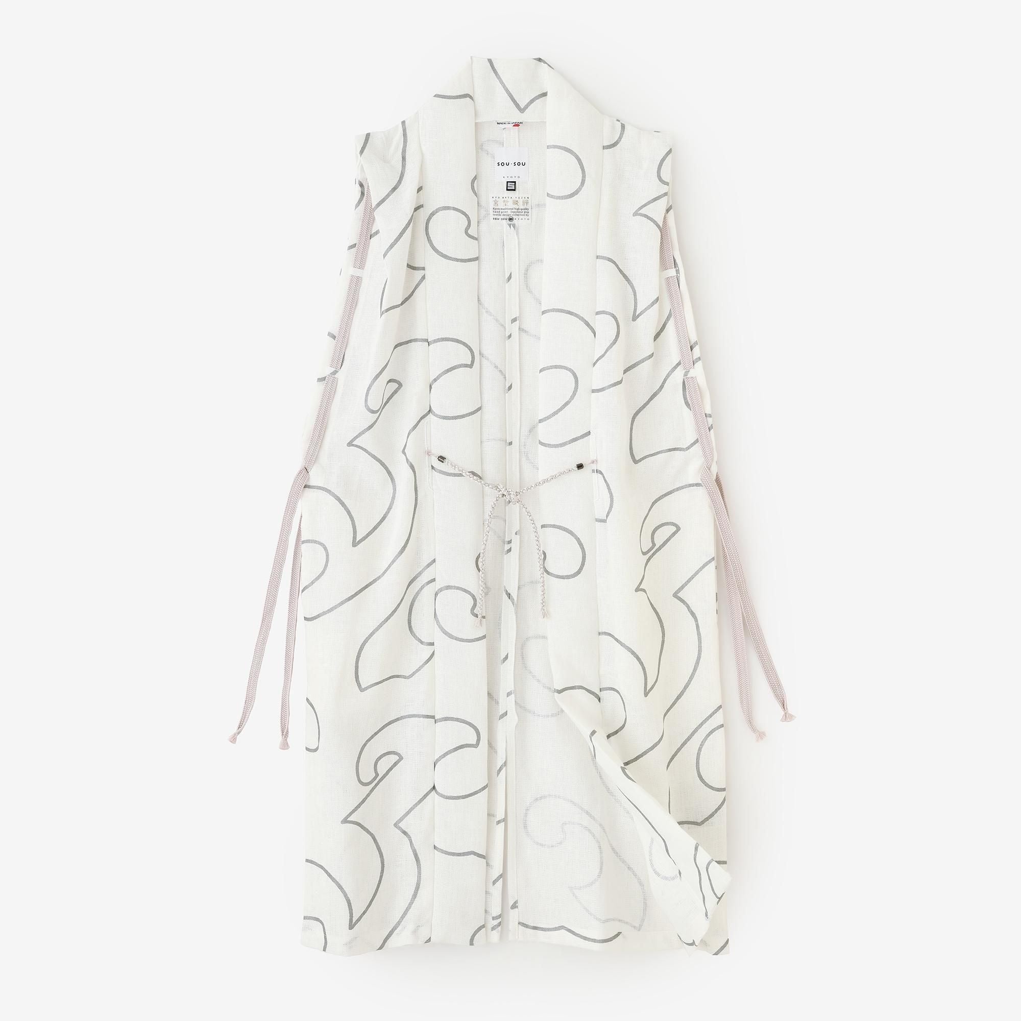 Jinbaori Shoulder Tuck Long / White Many Waves