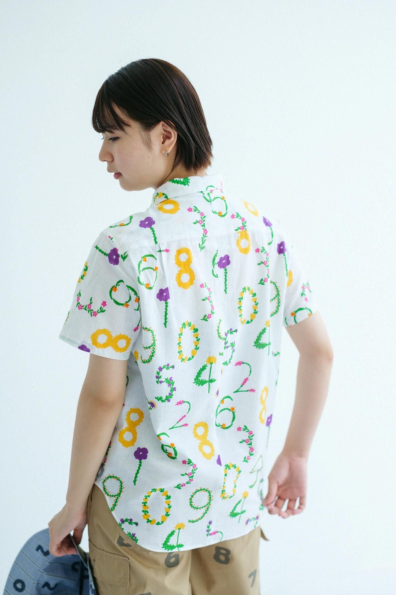 【net limited】Isemomen Cotton Bun// Short Sleeve Shirt Floral Numbers