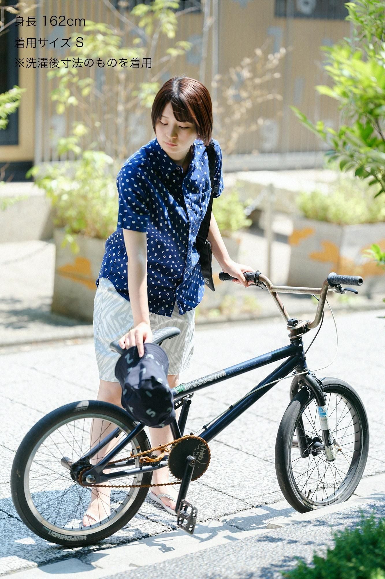 【官網限定】伊勢木棉文/短袖襯衫迷你SO-SU-U十數深藍色