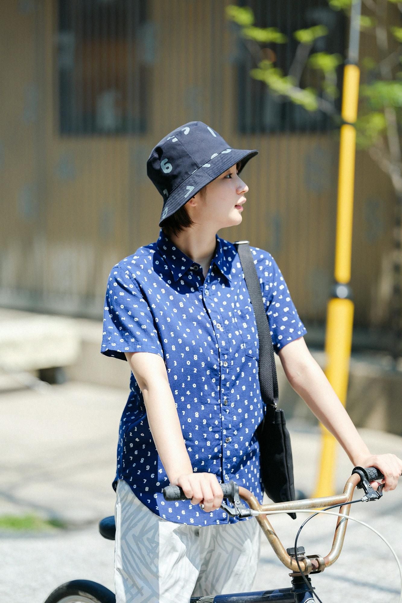 【官網限定】伊勢木棉文/短袖襯衫迷你SO-SU-U十數深藍色