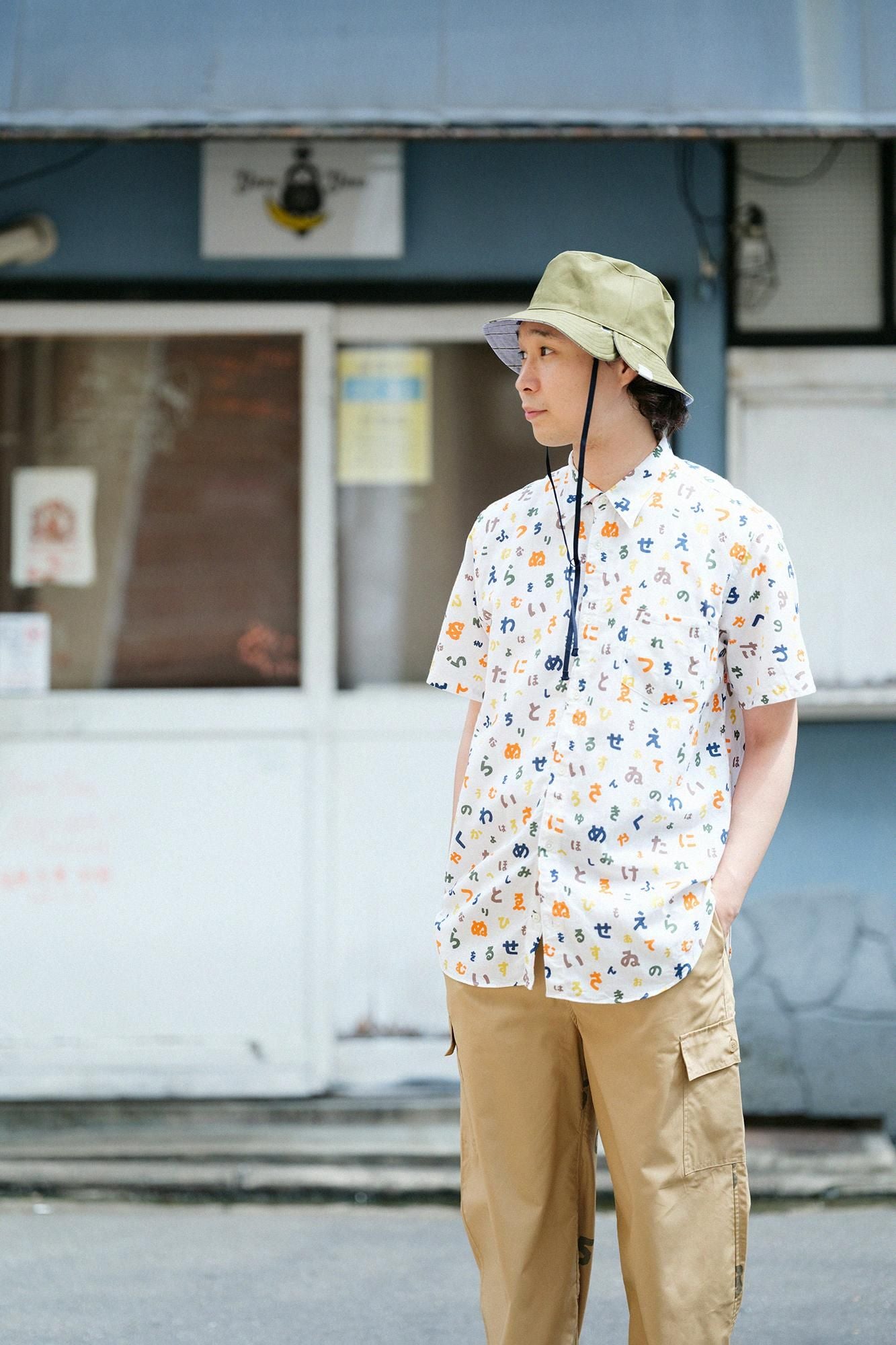 【net limited】Isemomen Cotton Bun// Short Sleeve Shirt Japanese Alphabet Song Play in the Mountain