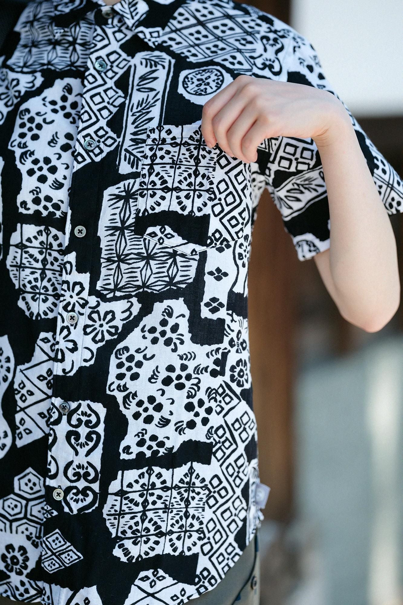 【官網限定】伊勢木棉文/.短袖襯衫源氏物語