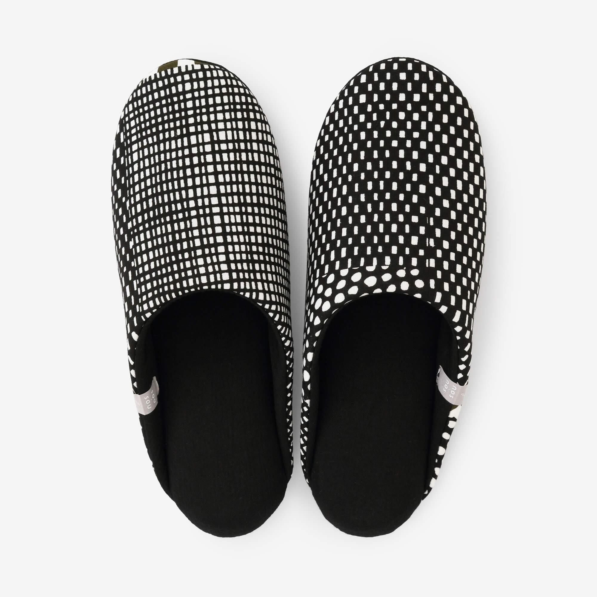 sousou様 Textile Slippers / Lines and Dots Ink Black