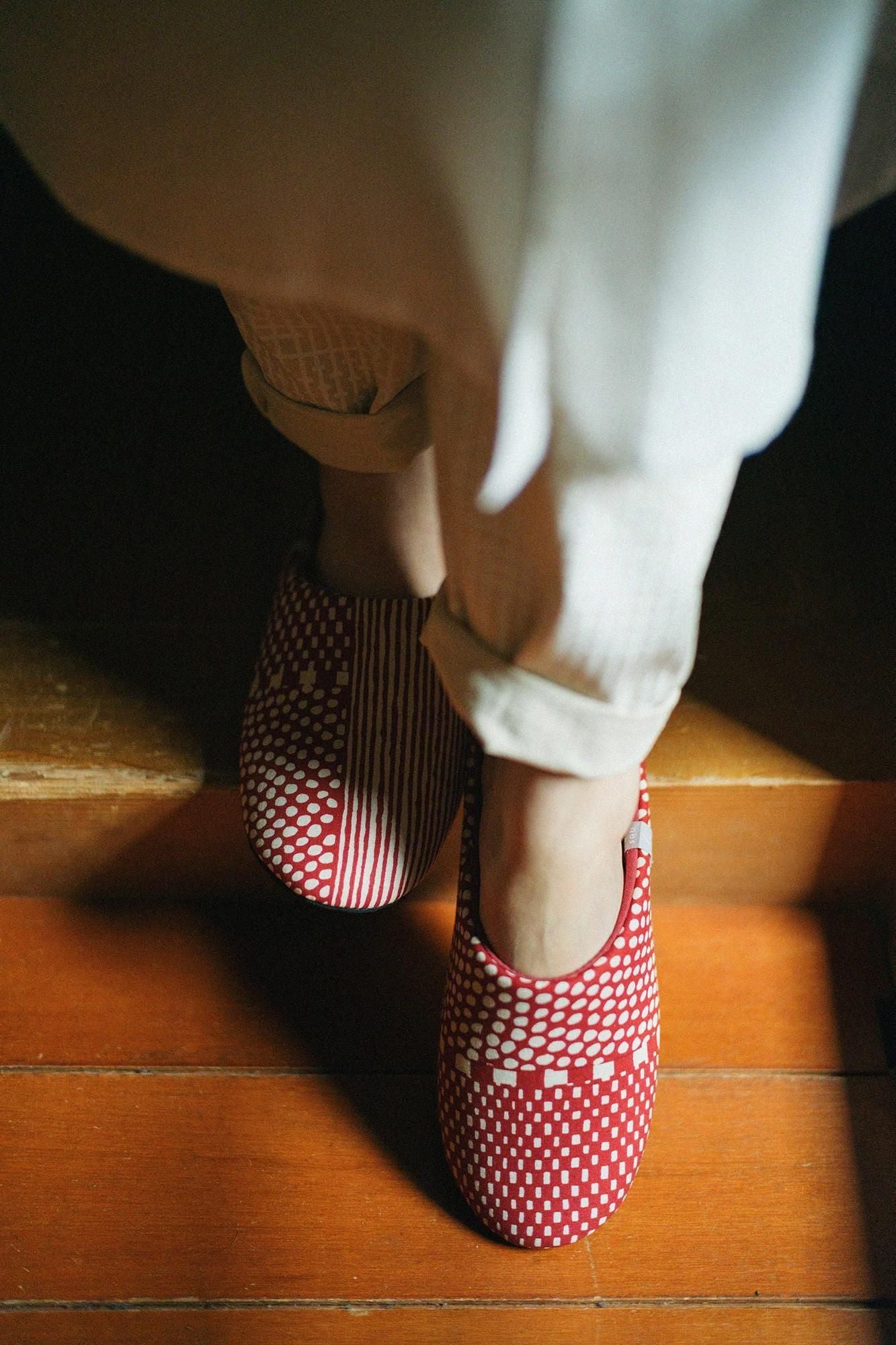 Textile Slippers / Lines and Dots Russet