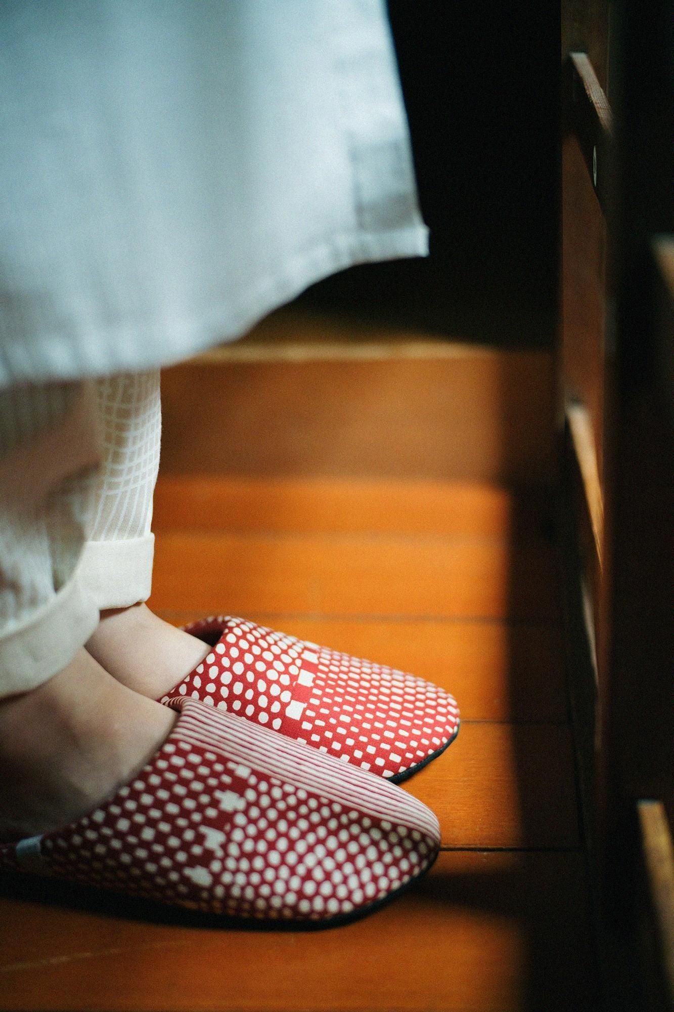 Textile Slippers / Lines and Dots Russet