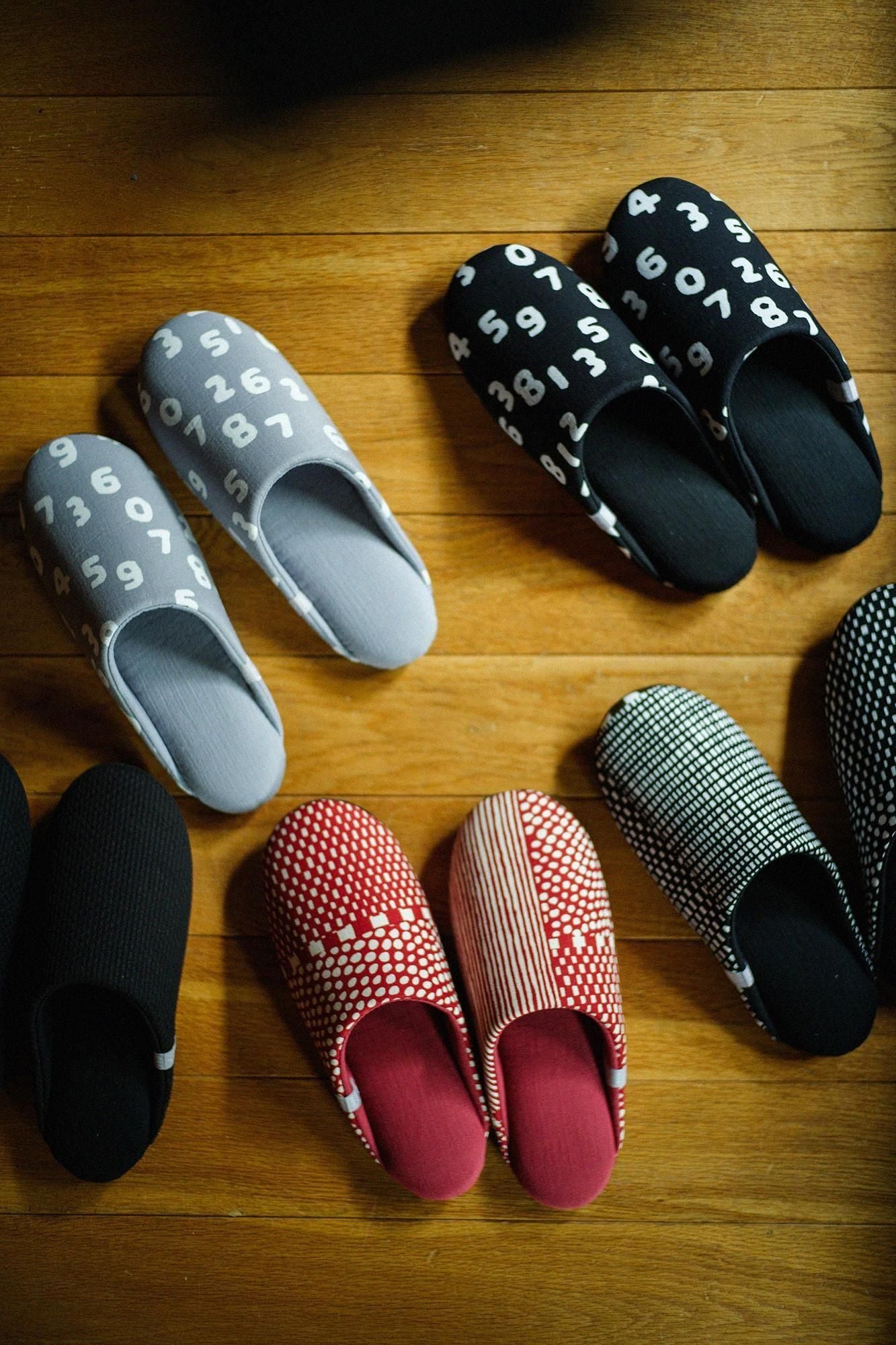 Textile Slippers / Lines and Dots Russet