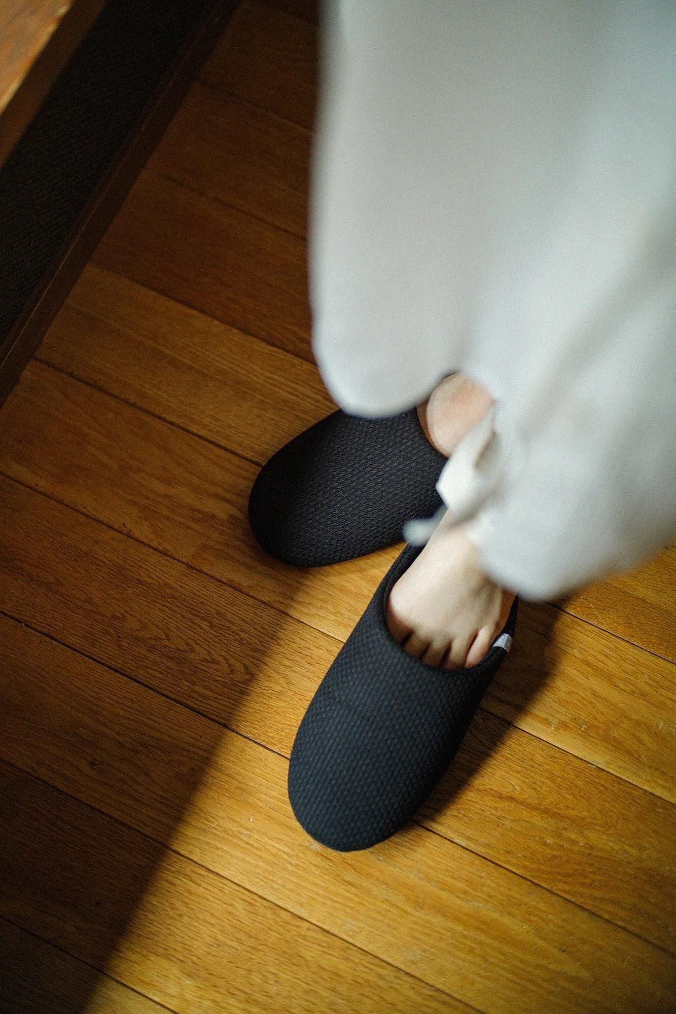 圖案紋樣室內拖鞋/刺子織 黑色