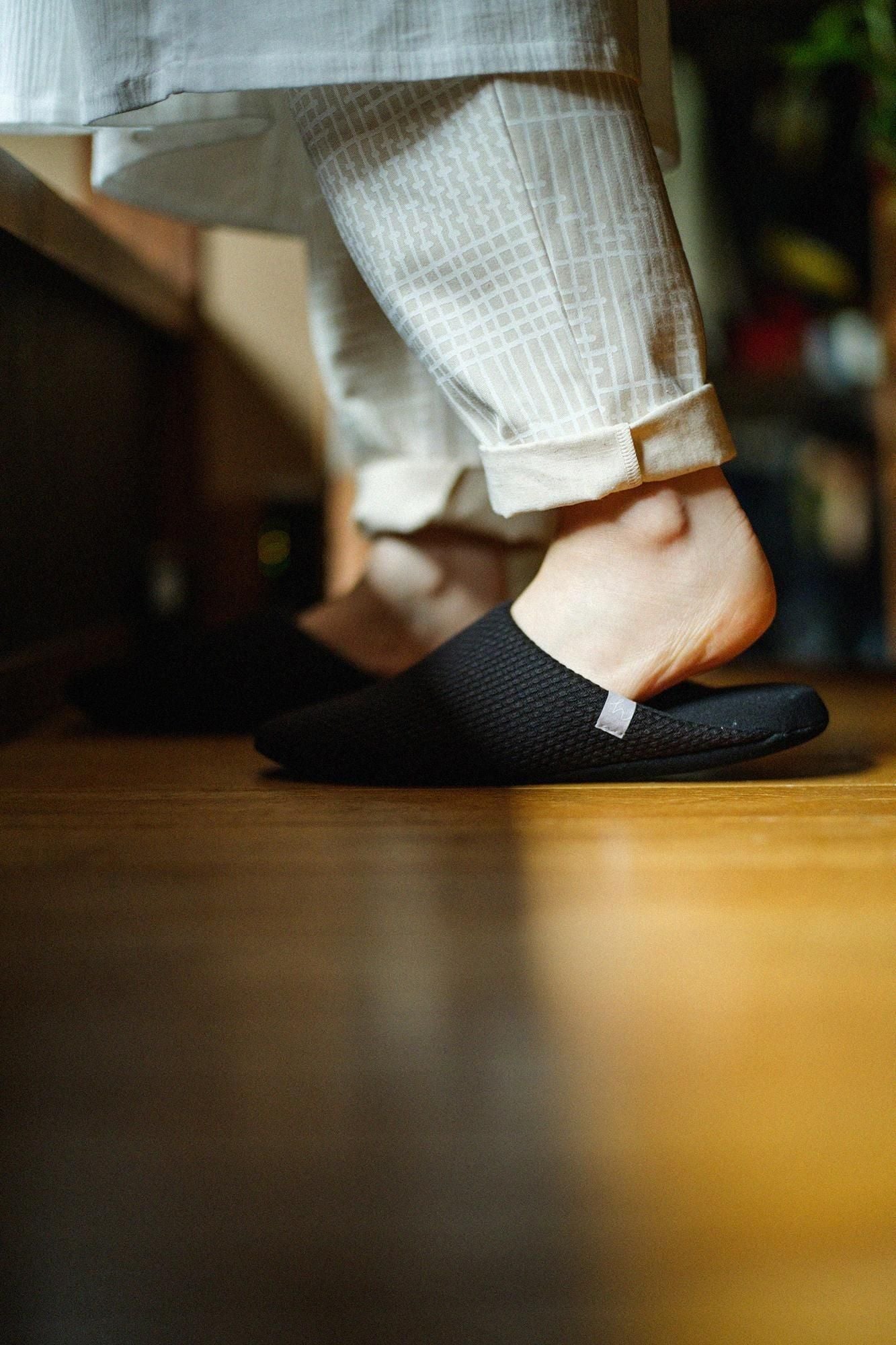 圖案紋樣室內拖鞋/刺子織 黑色