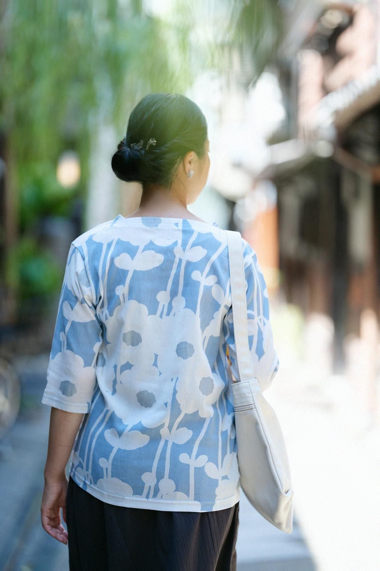 Takashima高島縮棉 40/40方領上衣六分袖/日向取暖曙暮光