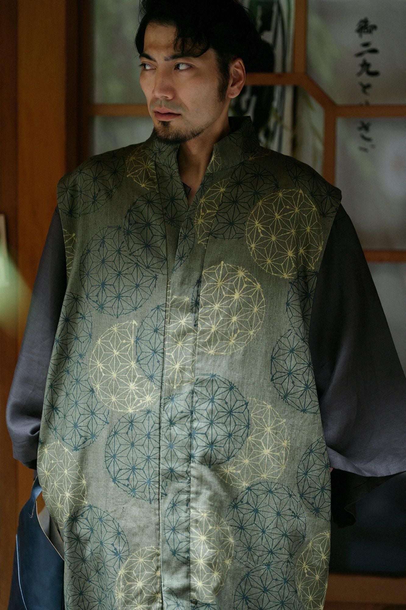 大麻,中白色染色(中jirozome),nagajinbaori,hitoe,hempet,iwaicha