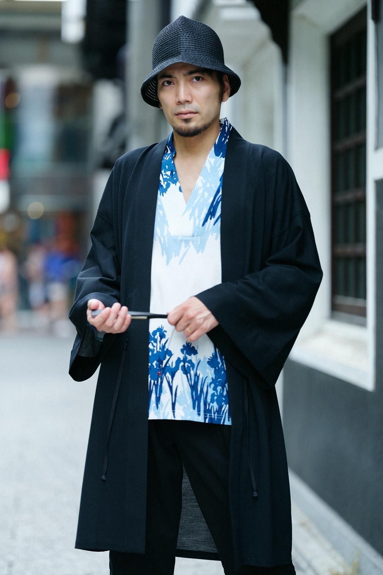 Meriyasu袢纏 長袖外套中長單層/黑色