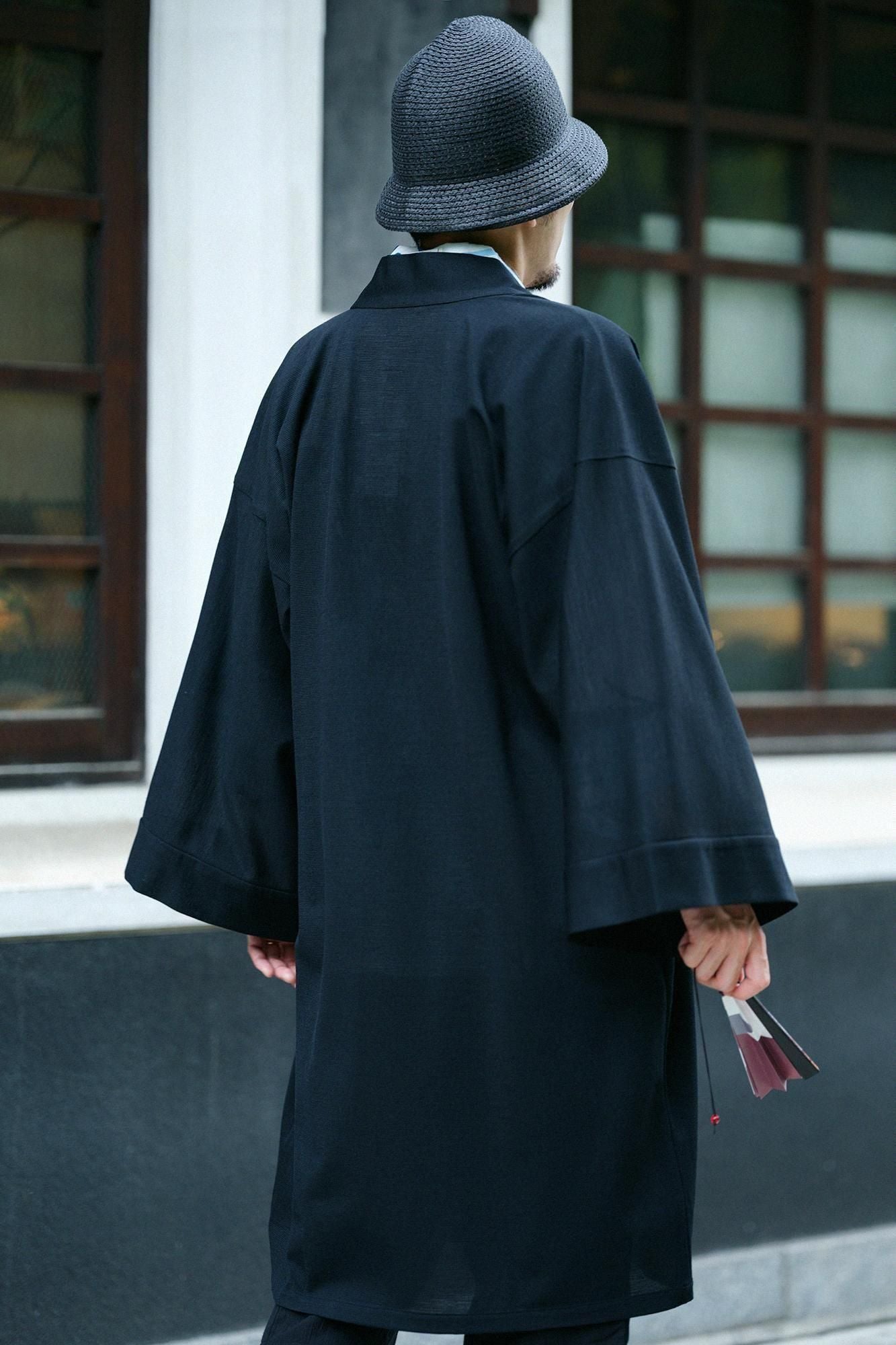 Meriyasu袢纏 長袖外套中長單層/黑色