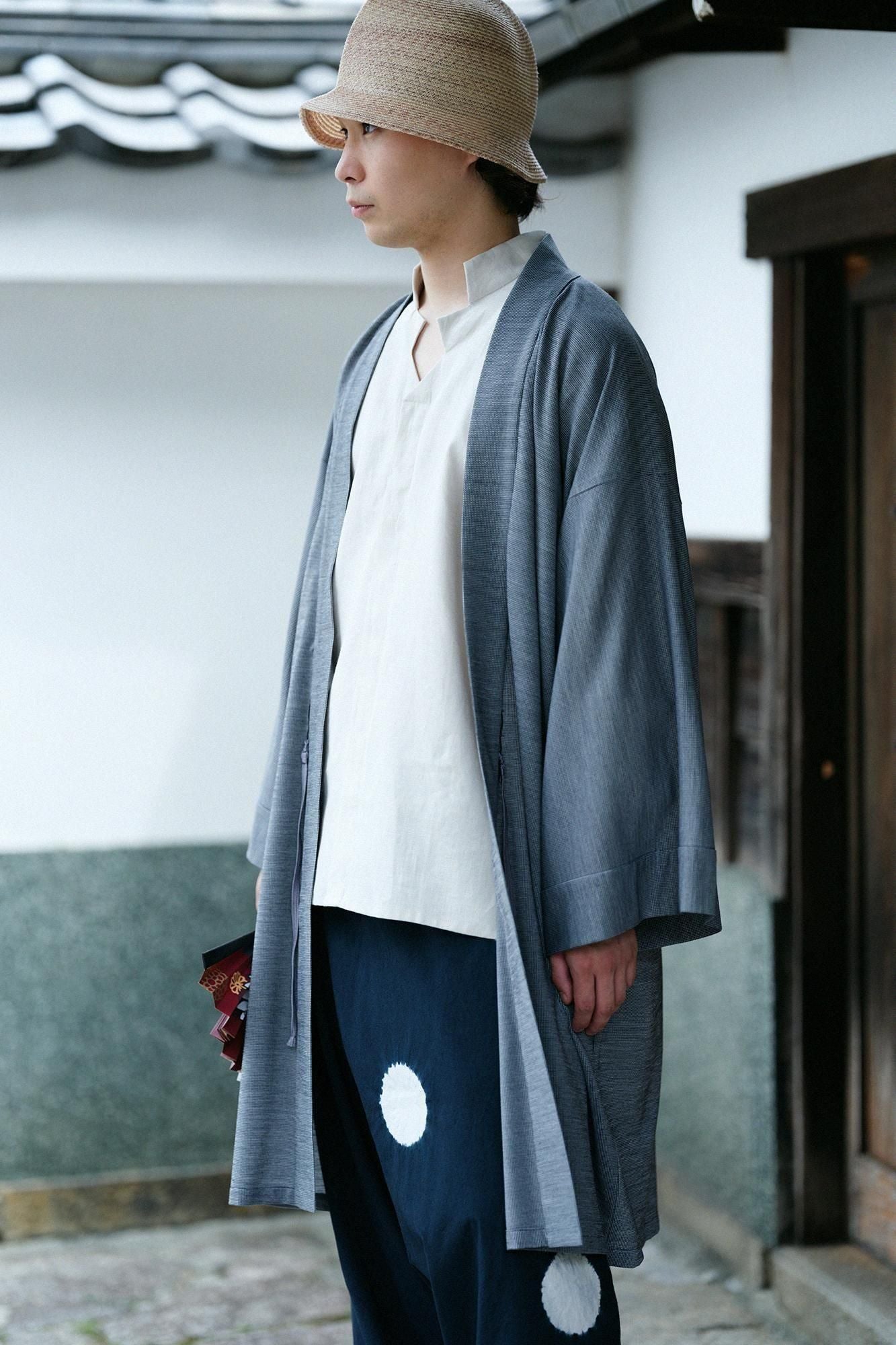 Meriyasu袢纏 長袖外套中長單層/鐵灰色